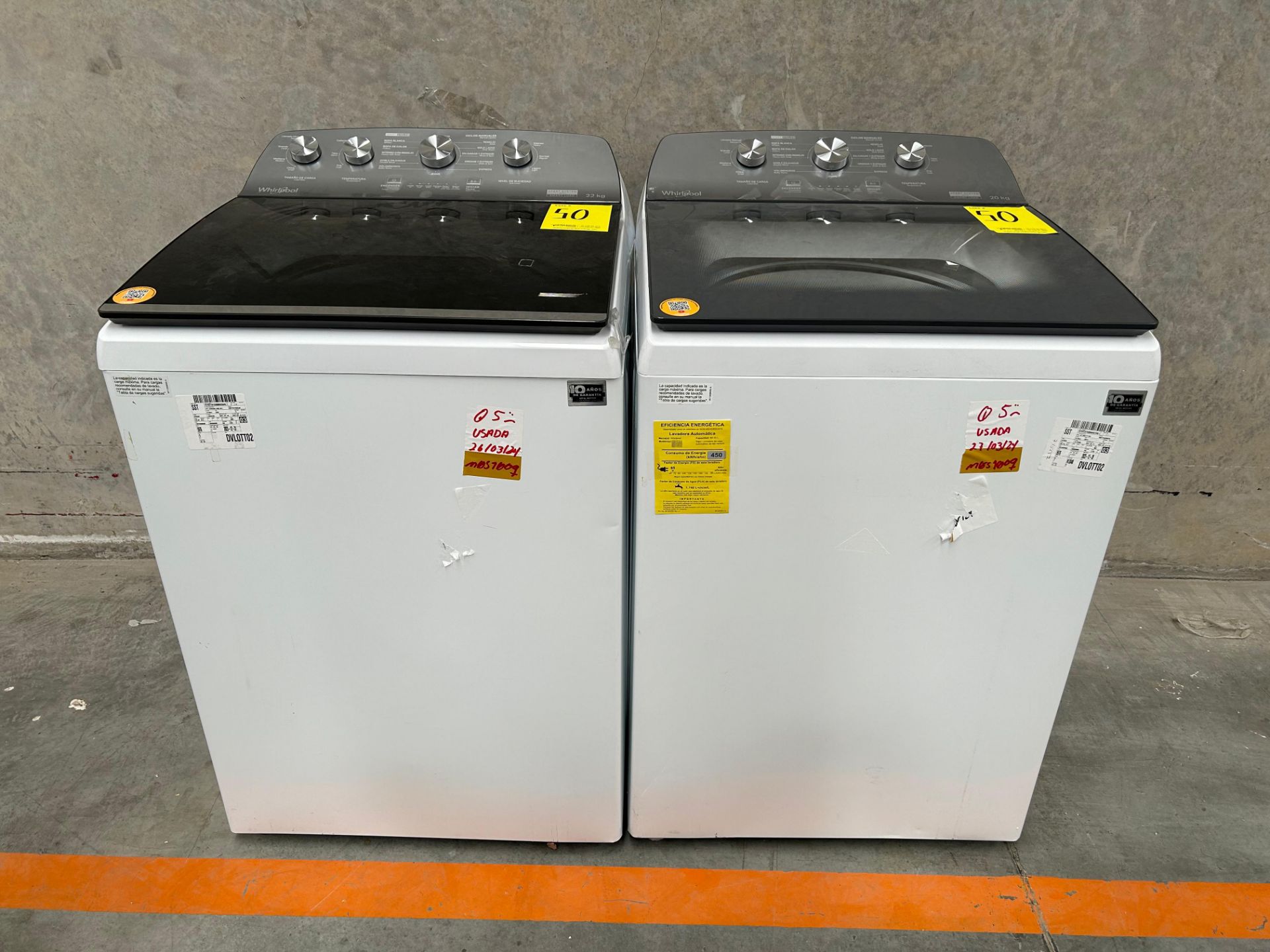 Lote de 2 lavadoras contiene: 1 Lavadora de 22 KG Marca WHIRPOOL, Modelo 8MWTW2224WJM0, Serie 34840