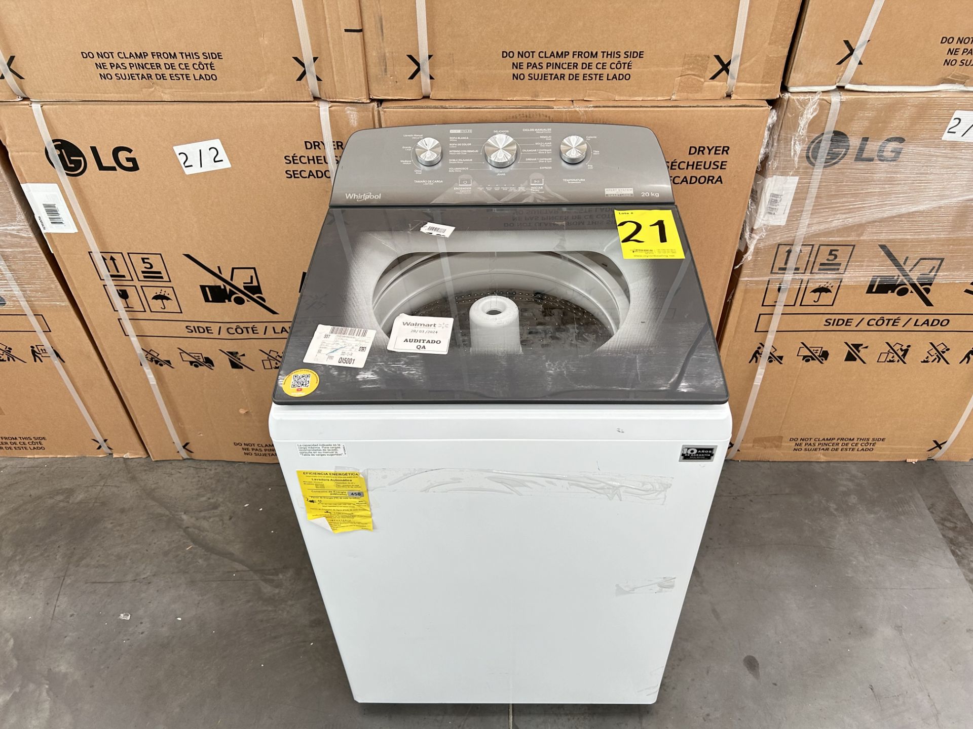 Lavadora de 20 Kg Marca WHIRLPOOL, Modelo 8MWTW2023WPM0, Serie 183139, Color BLANCO (Equipo de devo - Image 4 of 8