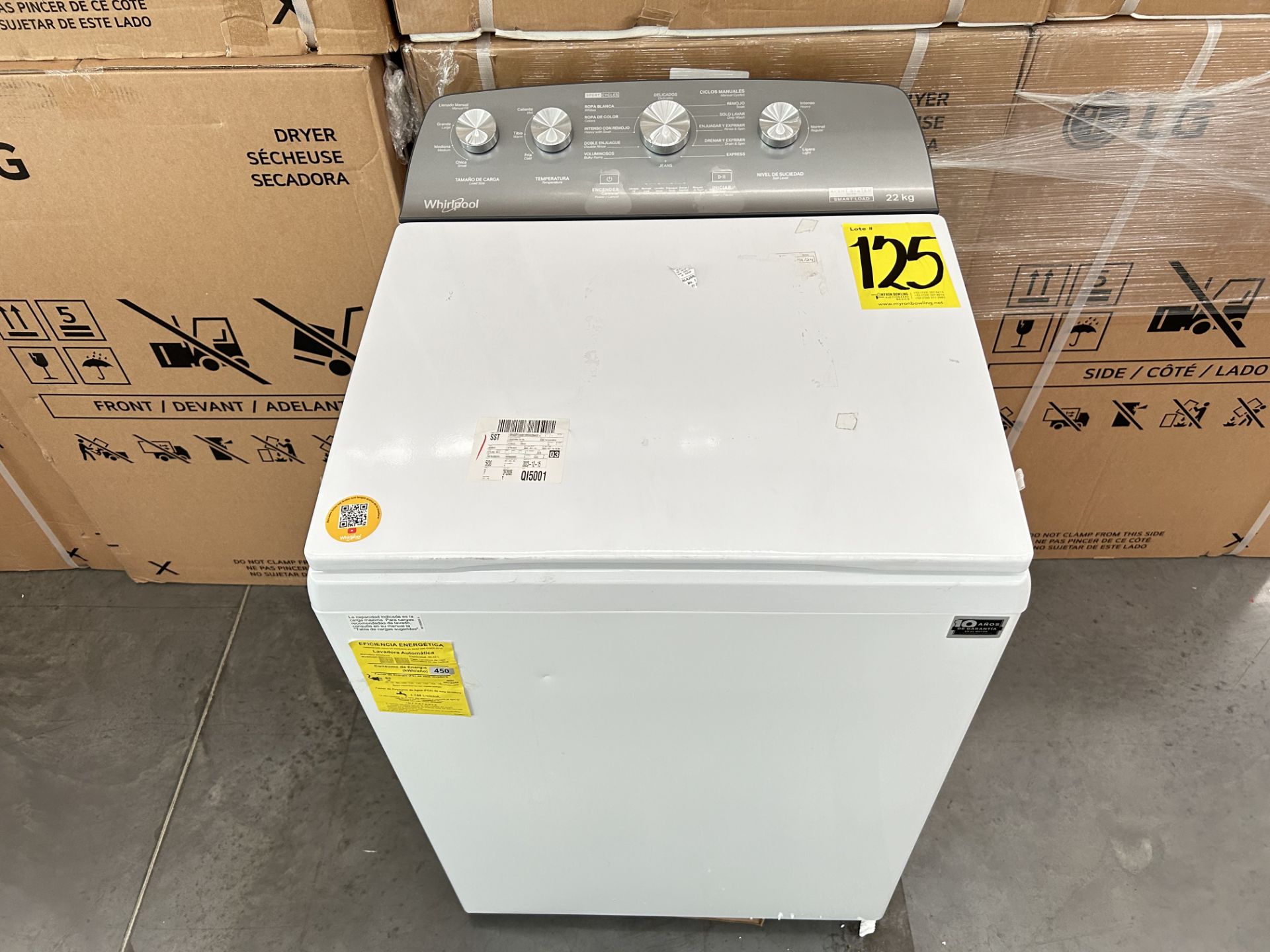 Lavadora de 22 Kg Marca WHIRLPOOL, Modelo 8MWTW2224MPM0, Serie 671464, Color BLANCO (Equipo de devo - Image 4 of 8