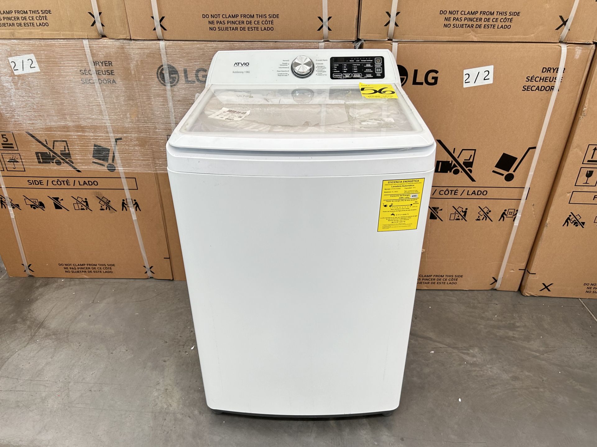 Lavadora de 19 Kg Marca ATVIO, Modelo TL19KG, Serie R00190, Color BLANCO (Equipo de devolución)