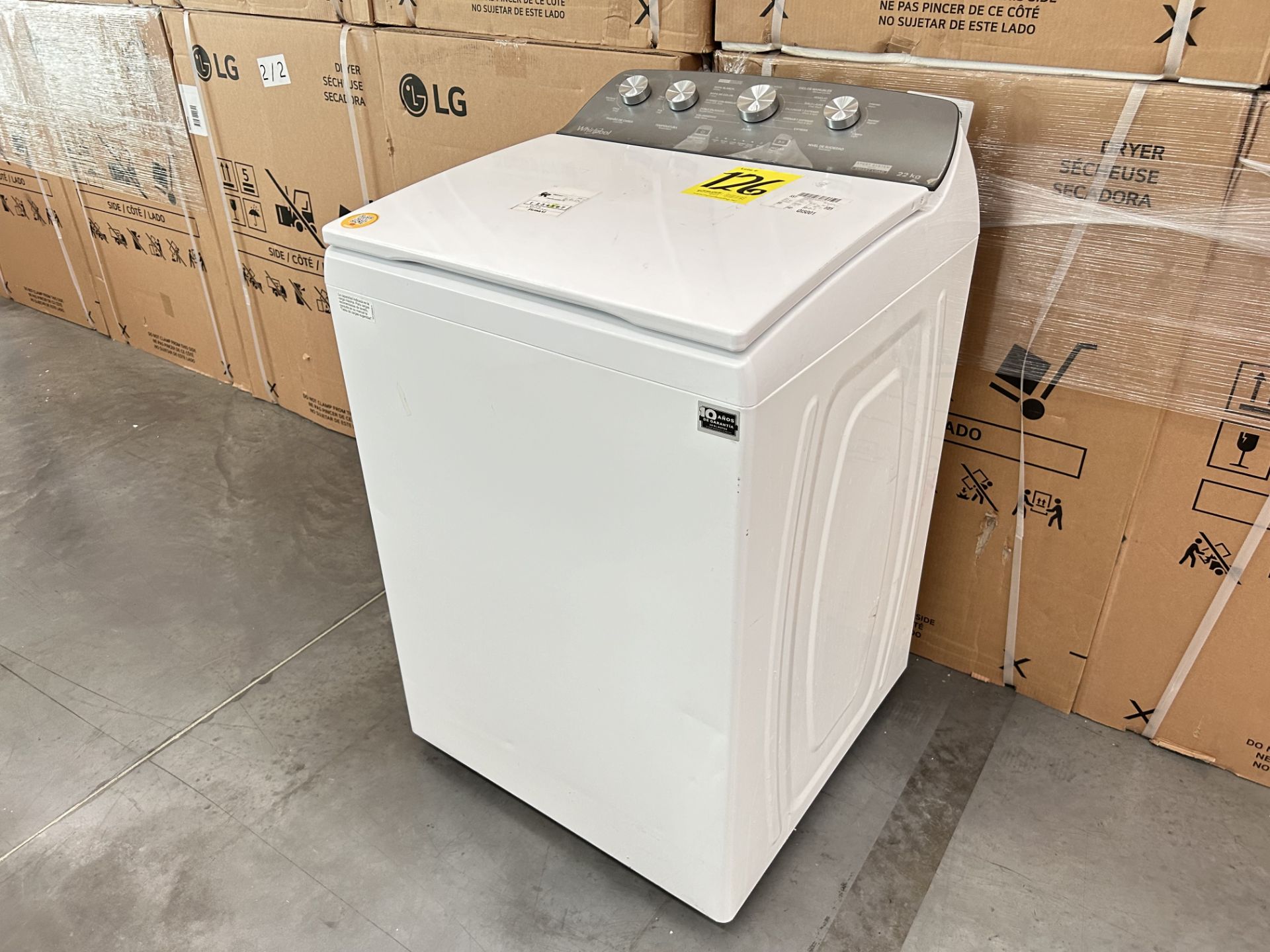 Lavadora de 22 Kg Marca WHIRLPOOL, Modelo 8MWTW2224MPM0, Serie 671461, Color BLANCO (Equipo de devo - Image 3 of 8