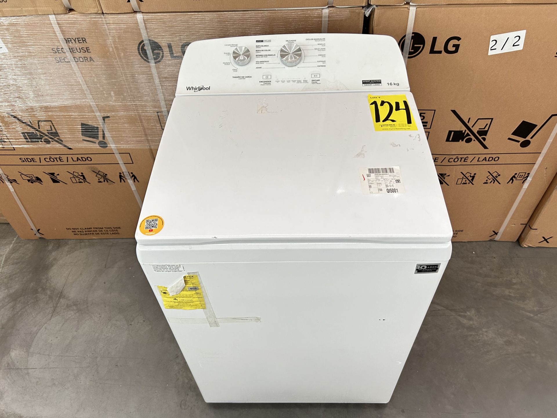 Lavadora de 16 Kg Marca WHIRLPOOL, Modelo 8MWTW1612MJK1, Serie 198863, Color BLANCO (Equipo de devo - Image 4 of 8