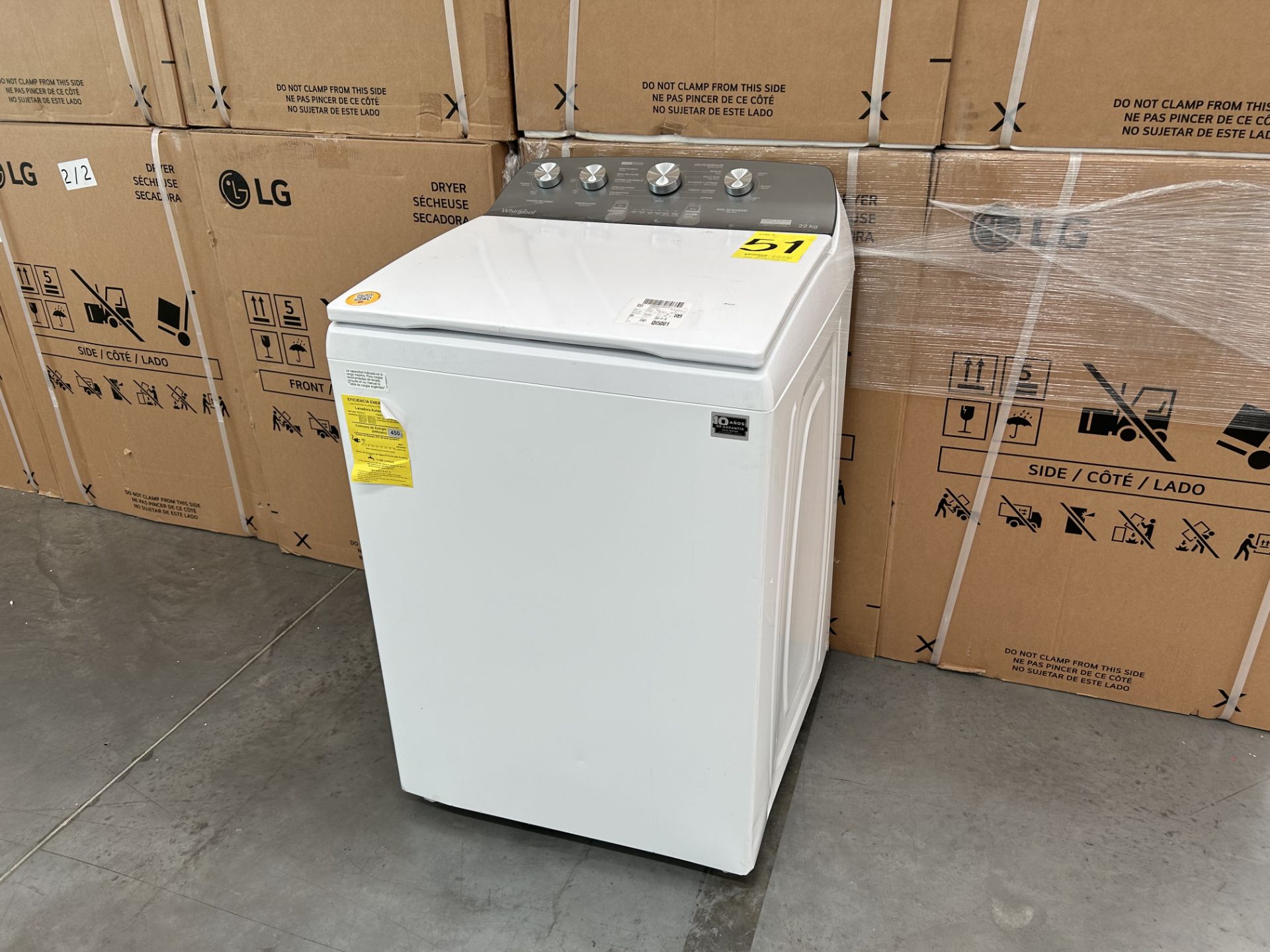 Lavadora de 22 Kg Marca WHIRLPOOL, Modelo 8MWTW2224PMM0, Serie 450449, Color BLANCO (Equipo de devo - Image 3 of 8