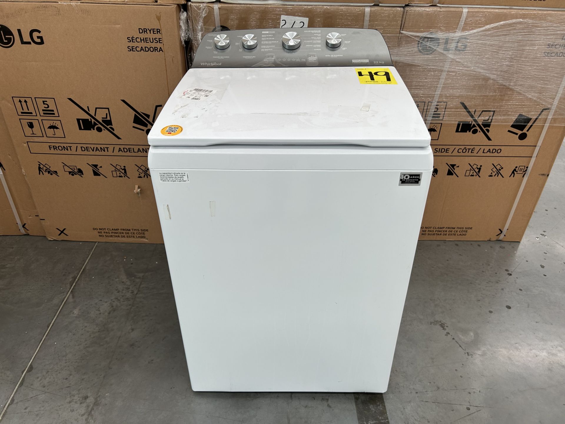 Lavadora de 22 Kg Marca WHIRLPOOL, Modelo 8MWTW2224PMM0, Serie 564167, Color BLANCO (Equipo de devo