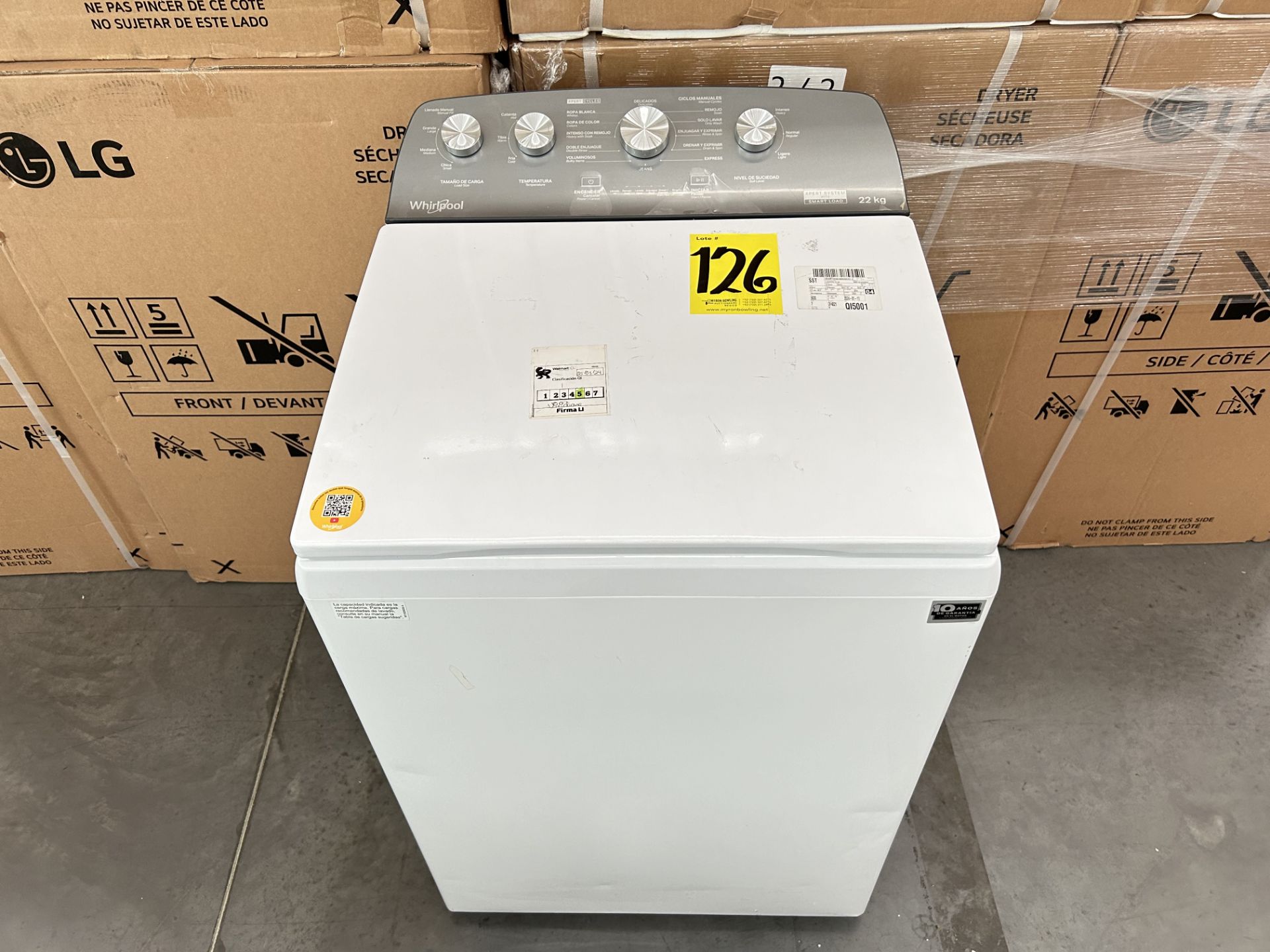 Lavadora de 22 Kg Marca WHIRLPOOL, Modelo 8MWTW2224MPM0, Serie 671461, Color BLANCO (Equipo de devo - Image 4 of 8