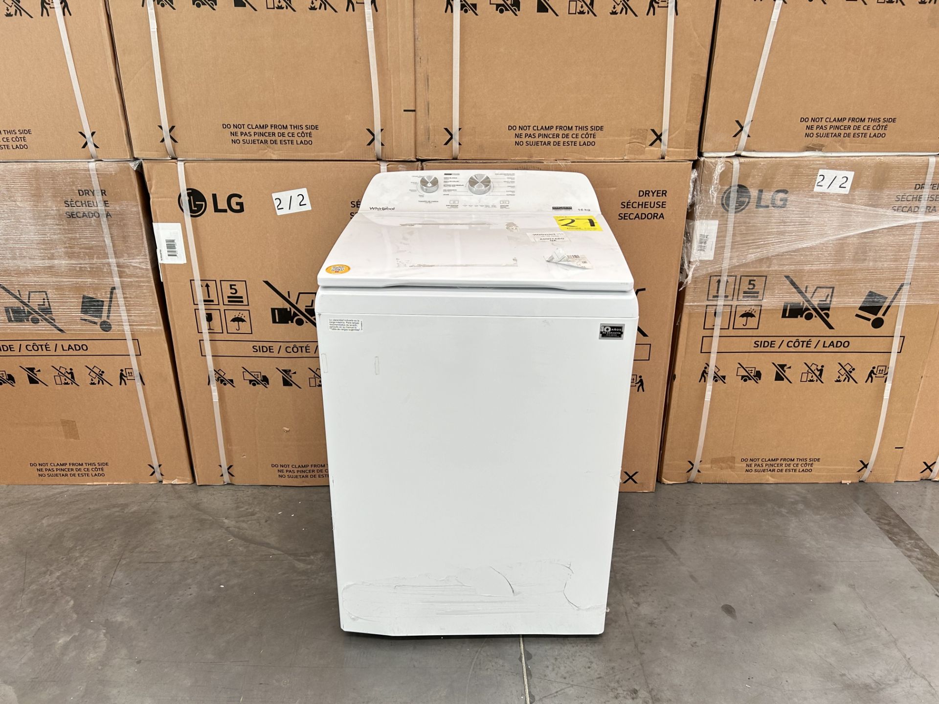 Lavadora de 16 Kg Marca WHIRLPOOL, Modelo 8MWTW1612MJK1, Serie 199074, Color BLANCO (Equipo de devo