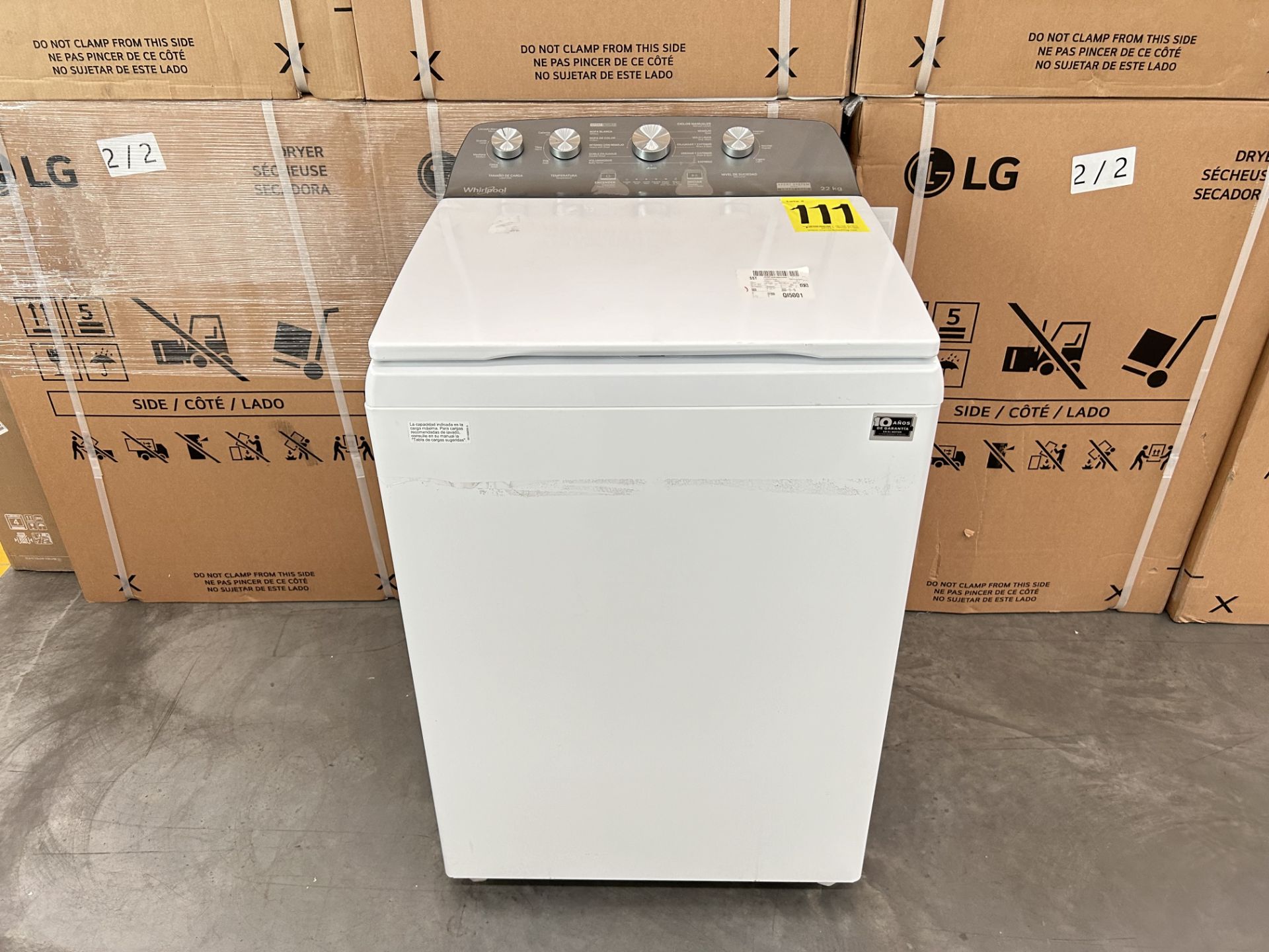 Lavadora de 22 Kg Marca WHIRLPOOL, Modelo 8MWTW2224MPM0, Serie 442043, Color BLANCO (Equipo de devo