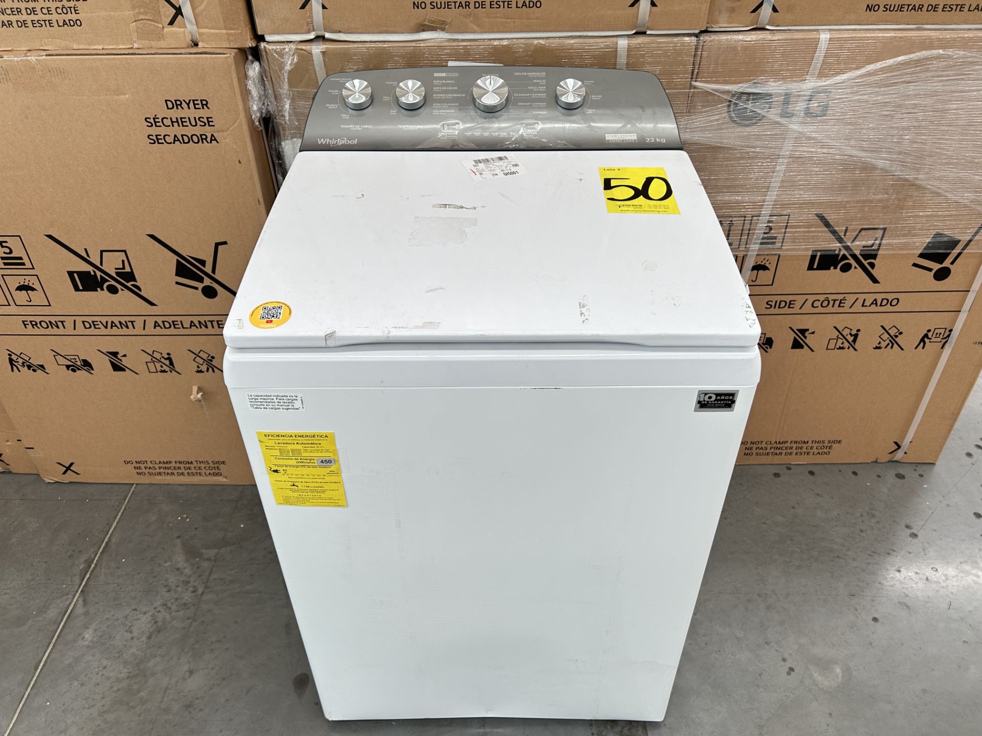 Lavadora de 22 Kg Marca WHIRLPOOL, Modelo 8MWTW2224PMM0, Serie 442899, Color BLANCO (Equipo de devo - Image 4 of 8