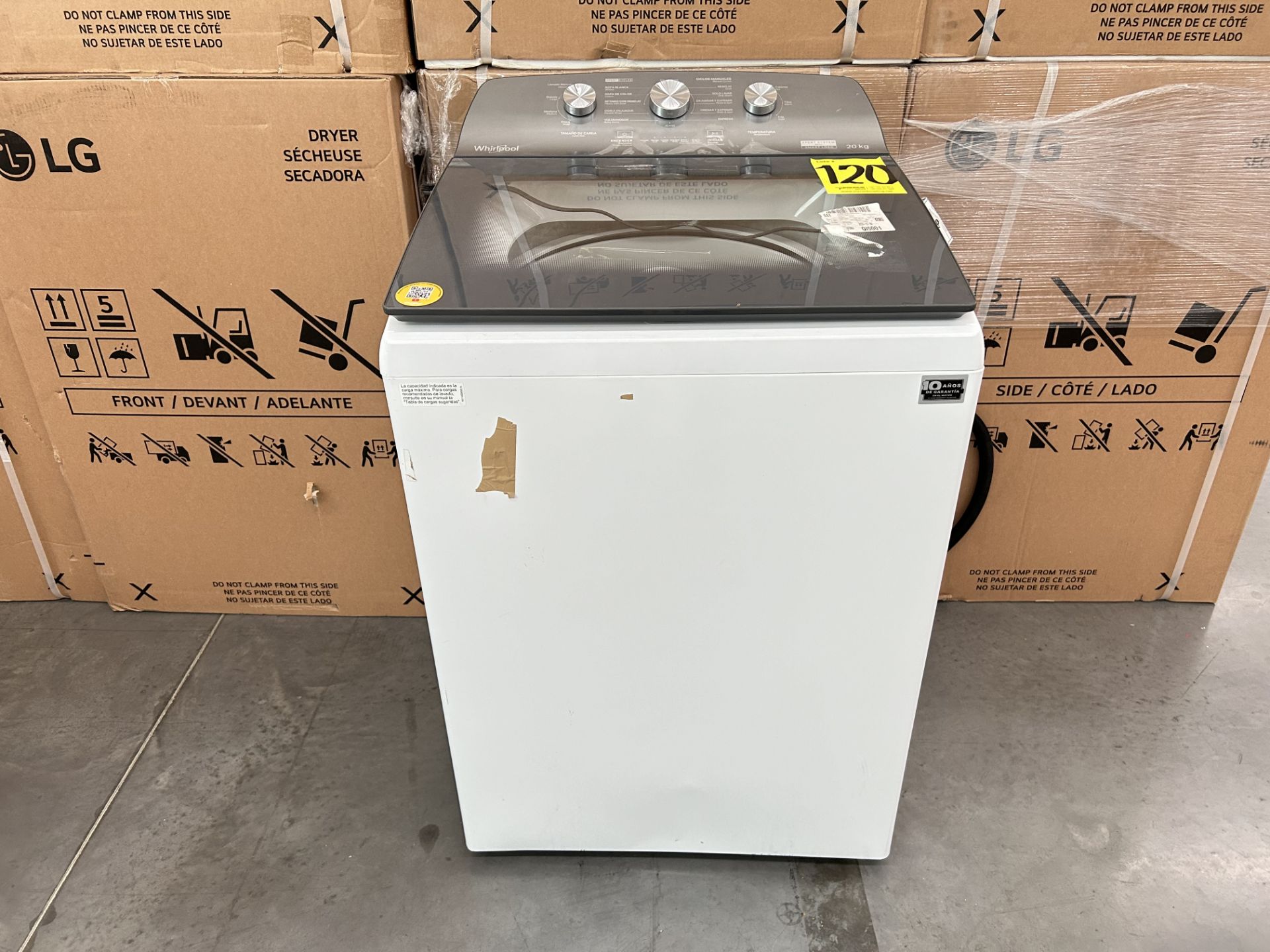 Lavadora de 20 Kg Marca WHIRLPOOL, Modelo 8MWTW2023WPM0, Serie 183343, Color BLANCO (Equipo de devo