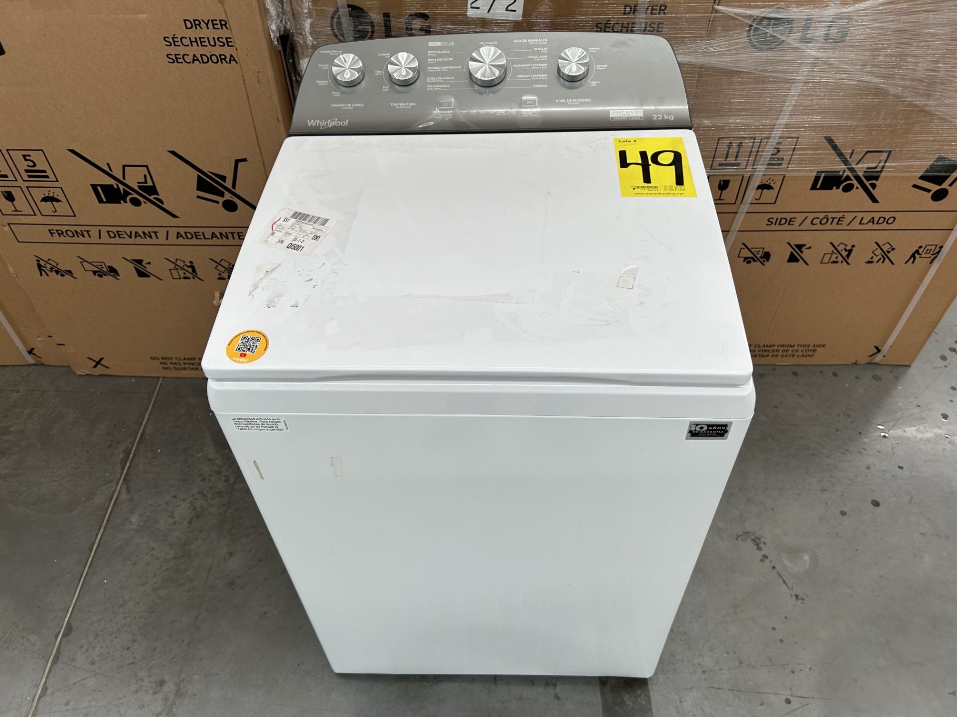 Lavadora de 22 Kg Marca WHIRLPOOL, Modelo 8MWTW2224PMM0, Serie 564167, Color BLANCO (Equipo de devo - Image 4 of 8