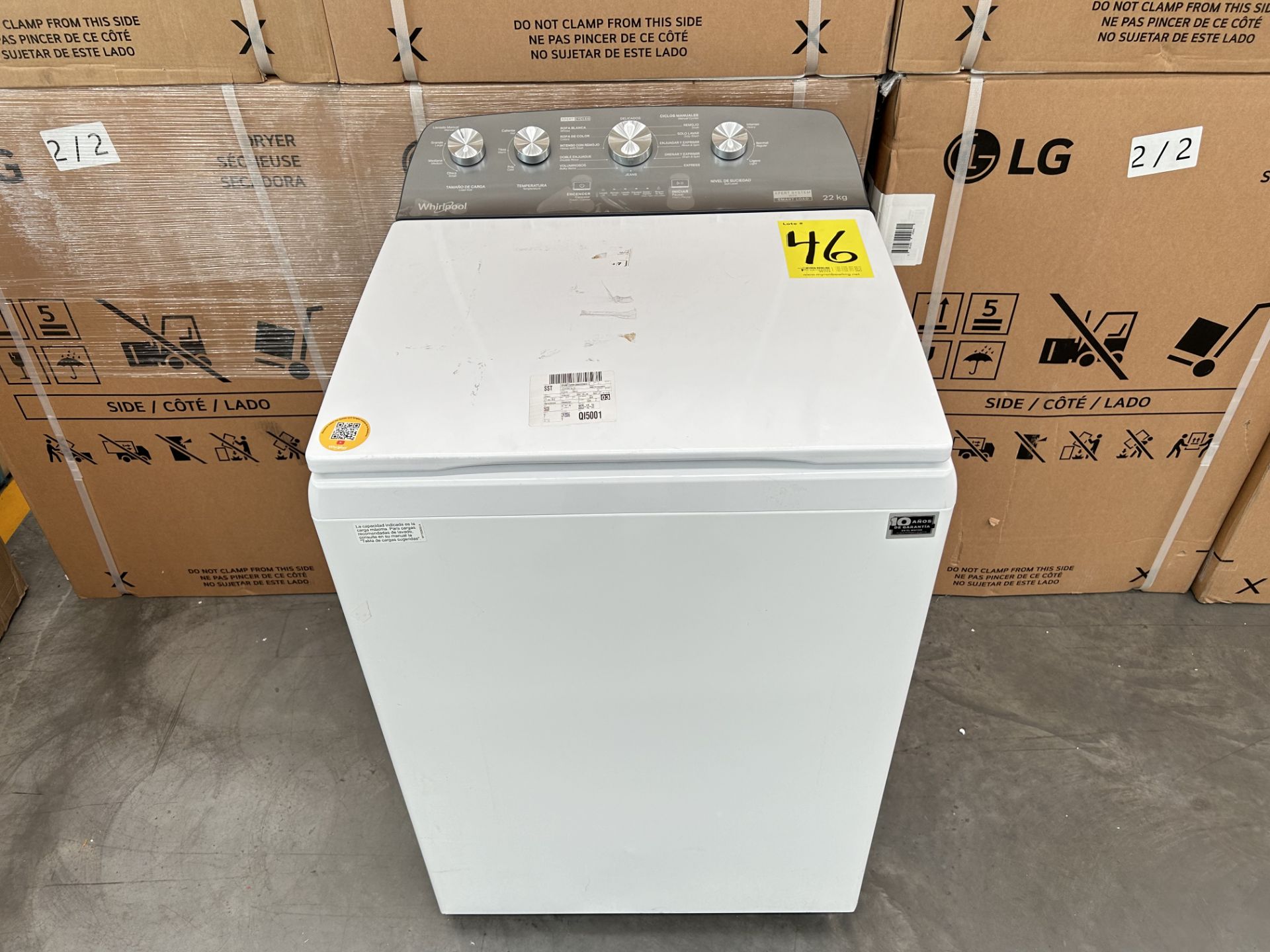 Lavadora de 22 Kg Marca WHIRLPOOL, Modelo 8MWTW2224PMM0, Serie 671429, Color BLANCO (Equipo de devo - Image 4 of 8