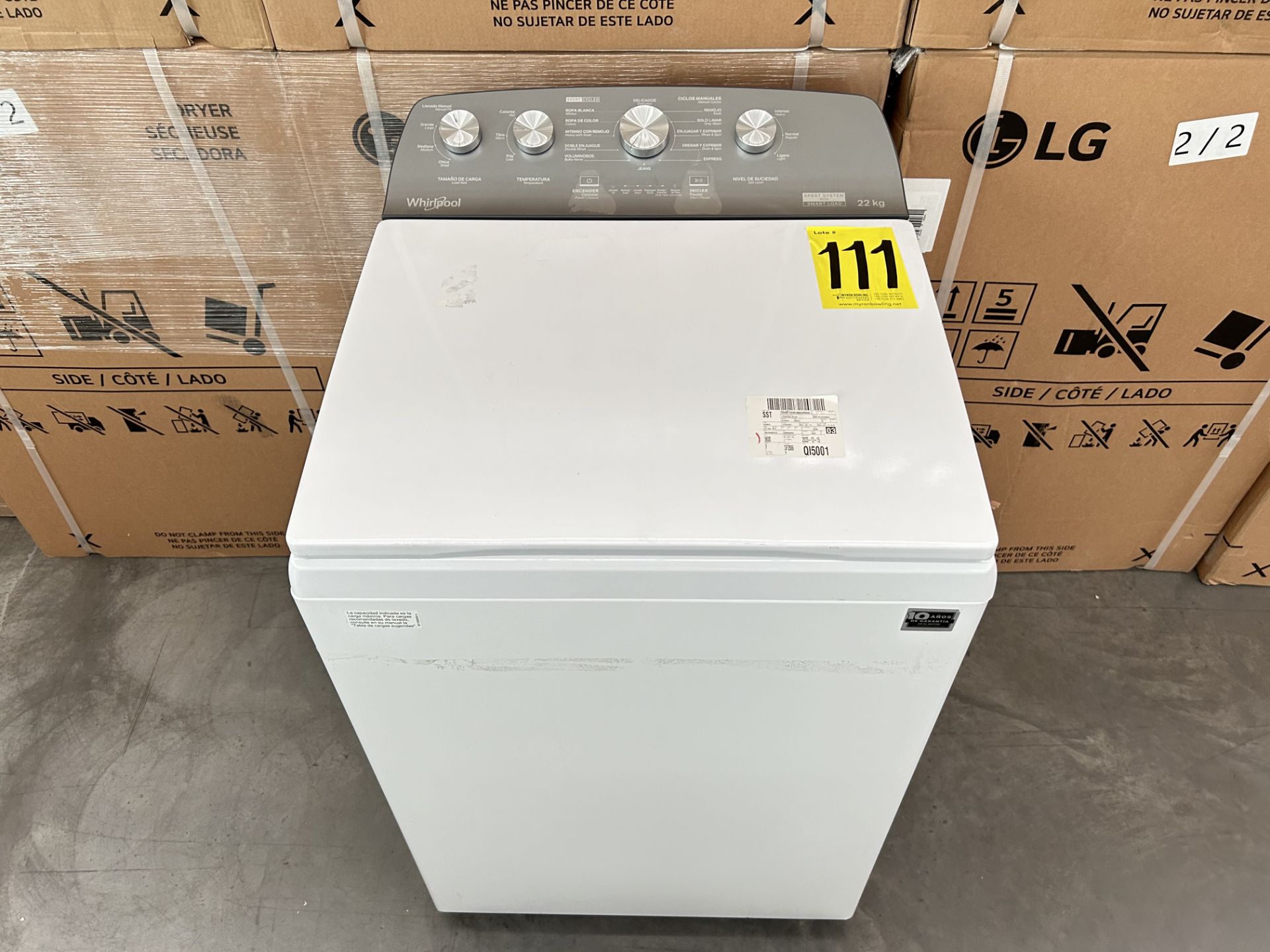 Lavadora de 22 Kg Marca WHIRLPOOL, Modelo 8MWTW2224MPM0, Serie 442043, Color BLANCO (Equipo de devo - Image 4 of 8