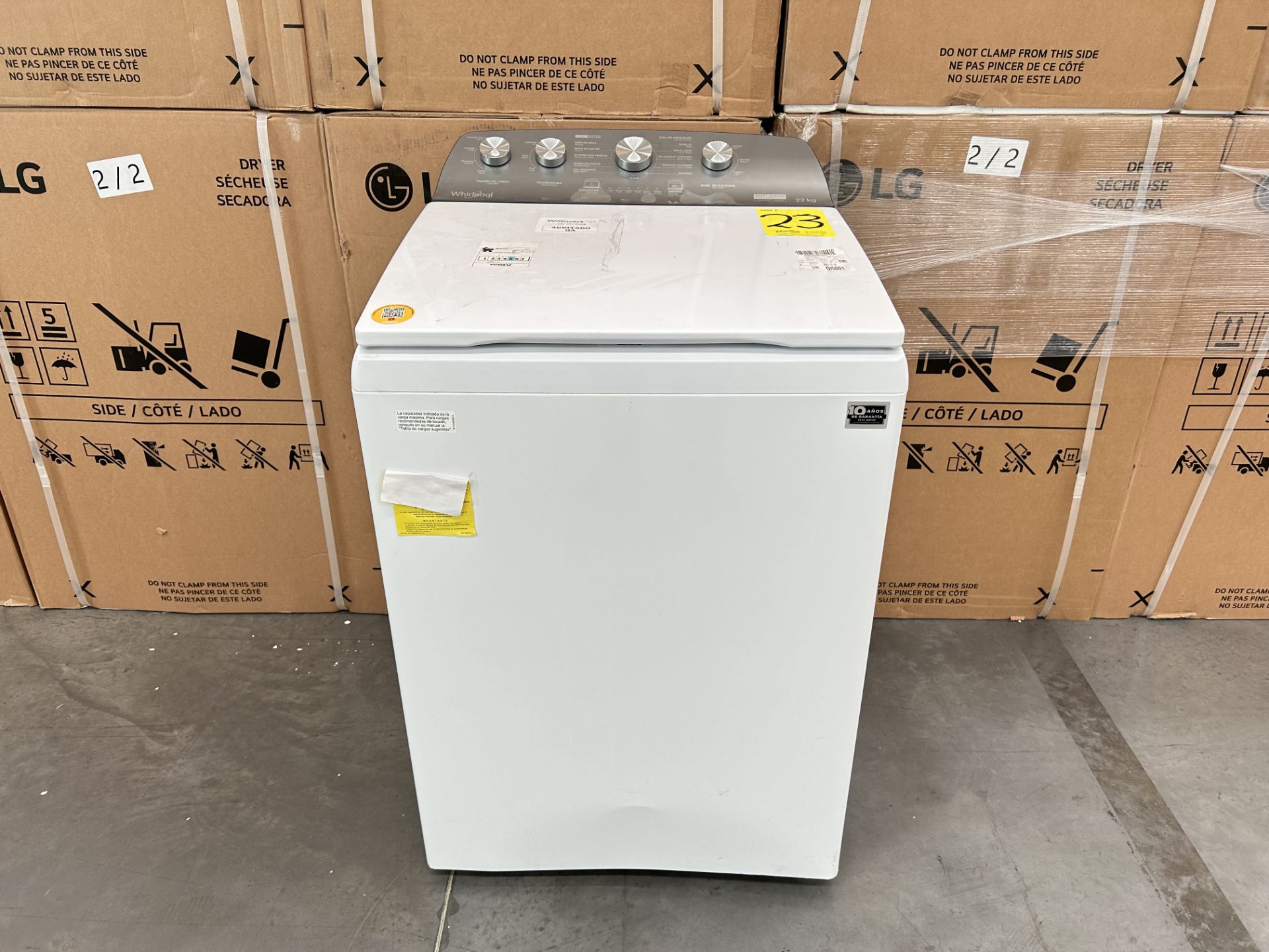 Lavadora de 22 Kg Marca WHIRLPOOL, Modelo 8MWTW2224PMM0, Serie 442079, Color BLANCO (Equipo de devo