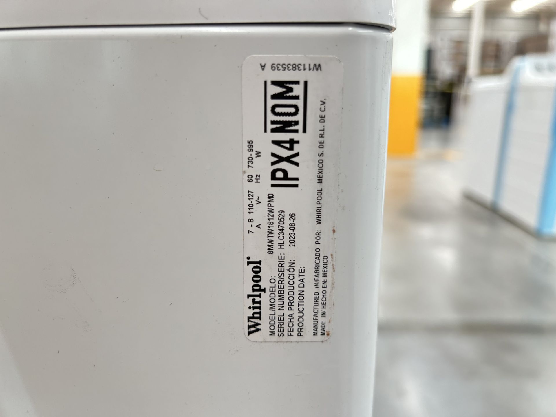 Lavadora de 18 Kg Marca WHIRLPOOL, Modelo 8MWTW1812WPM0, Serie 470529, Color BLANCO (Equipo de devo - Image 6 of 8