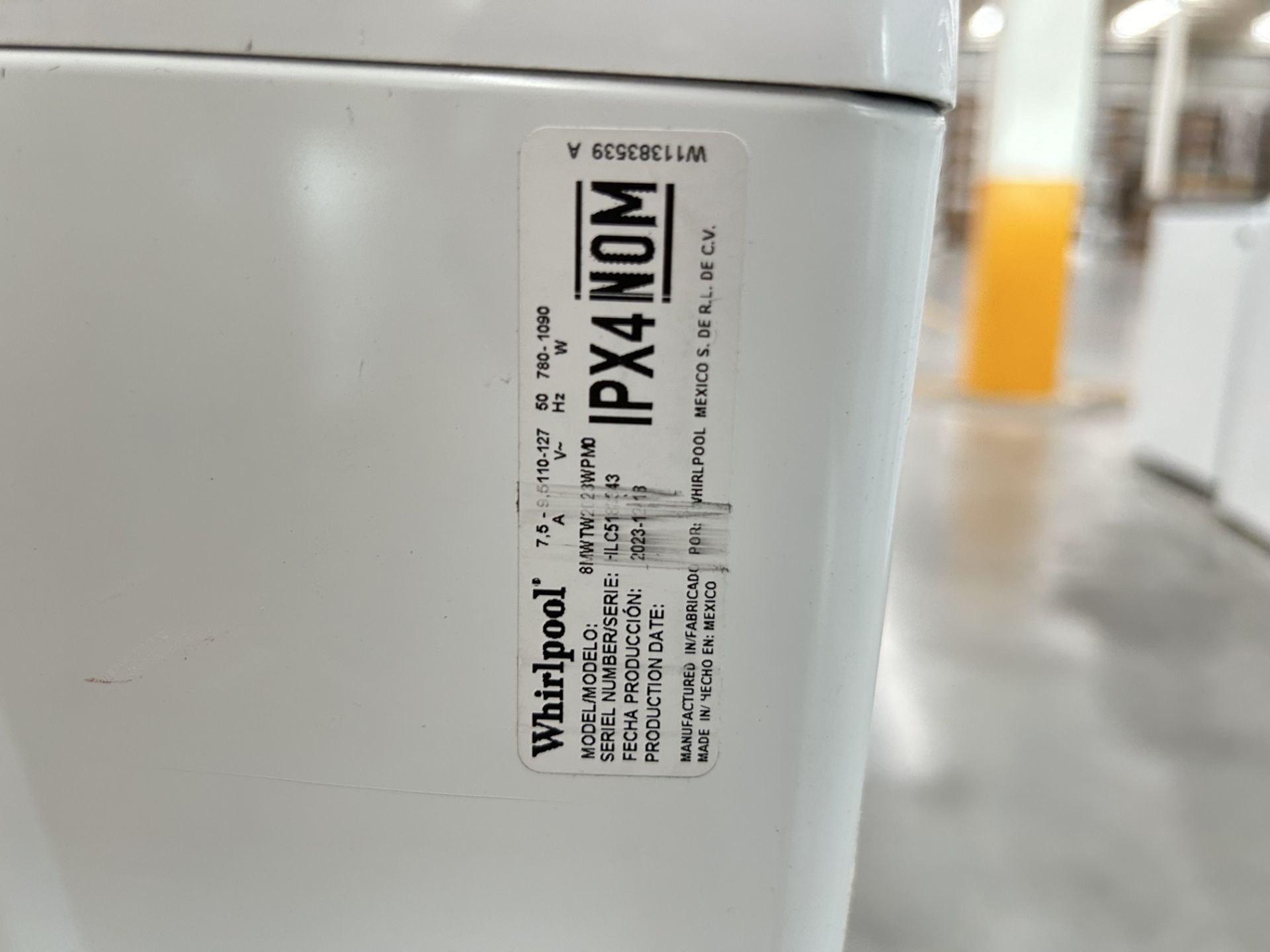 Lavadora de 20 Kg Marca WHIRLPOOL, Modelo 8MWTW2023WPM0, Serie 183343, Color BLANCO (Equipo de devo - Image 5 of 7