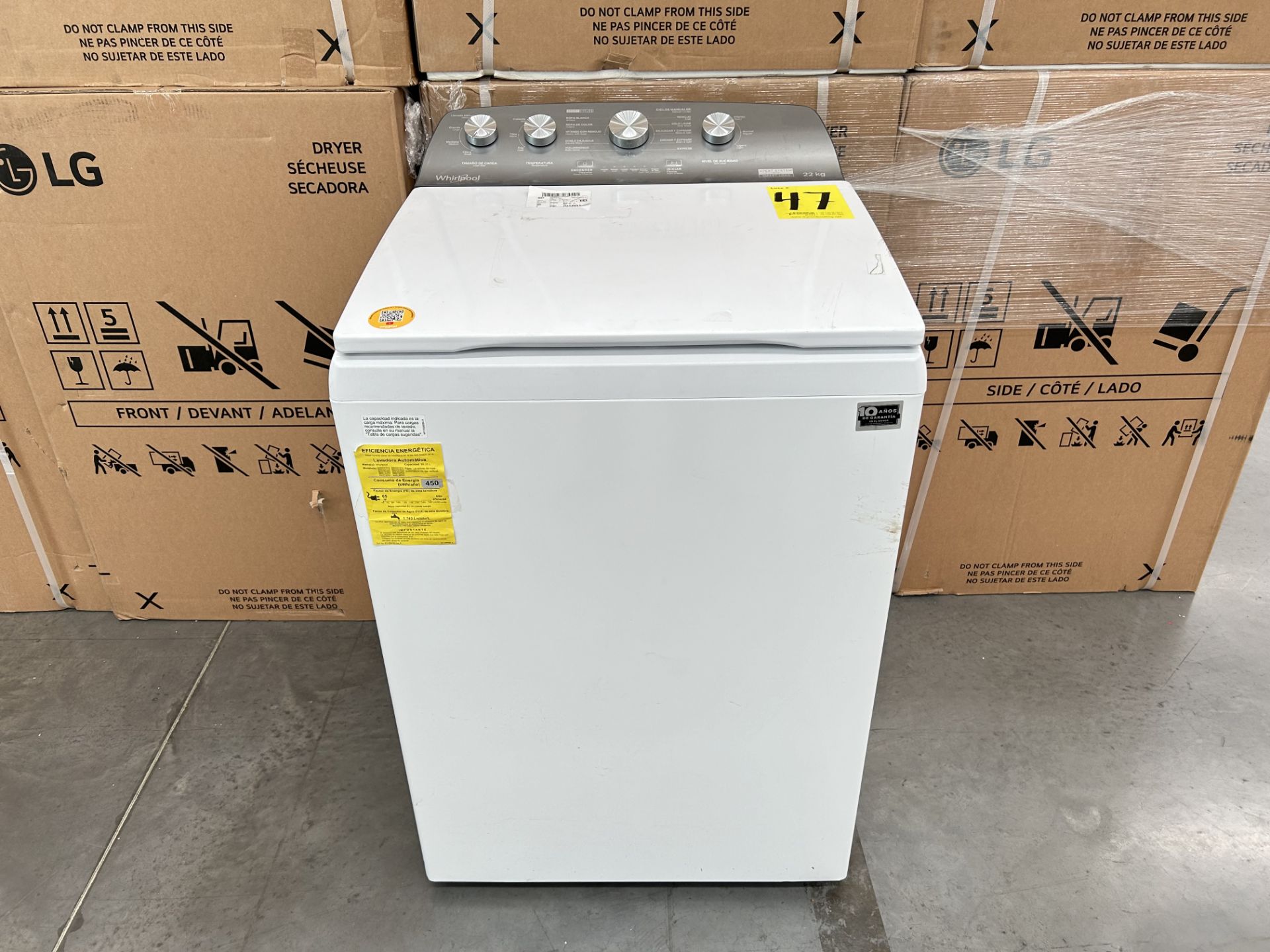 Lavadora de 22 Kg Marca WHIRLPOOL, Modelo 8MWTW2224PMM0, Serie 441898, Color BLANCO (Equipo de devo