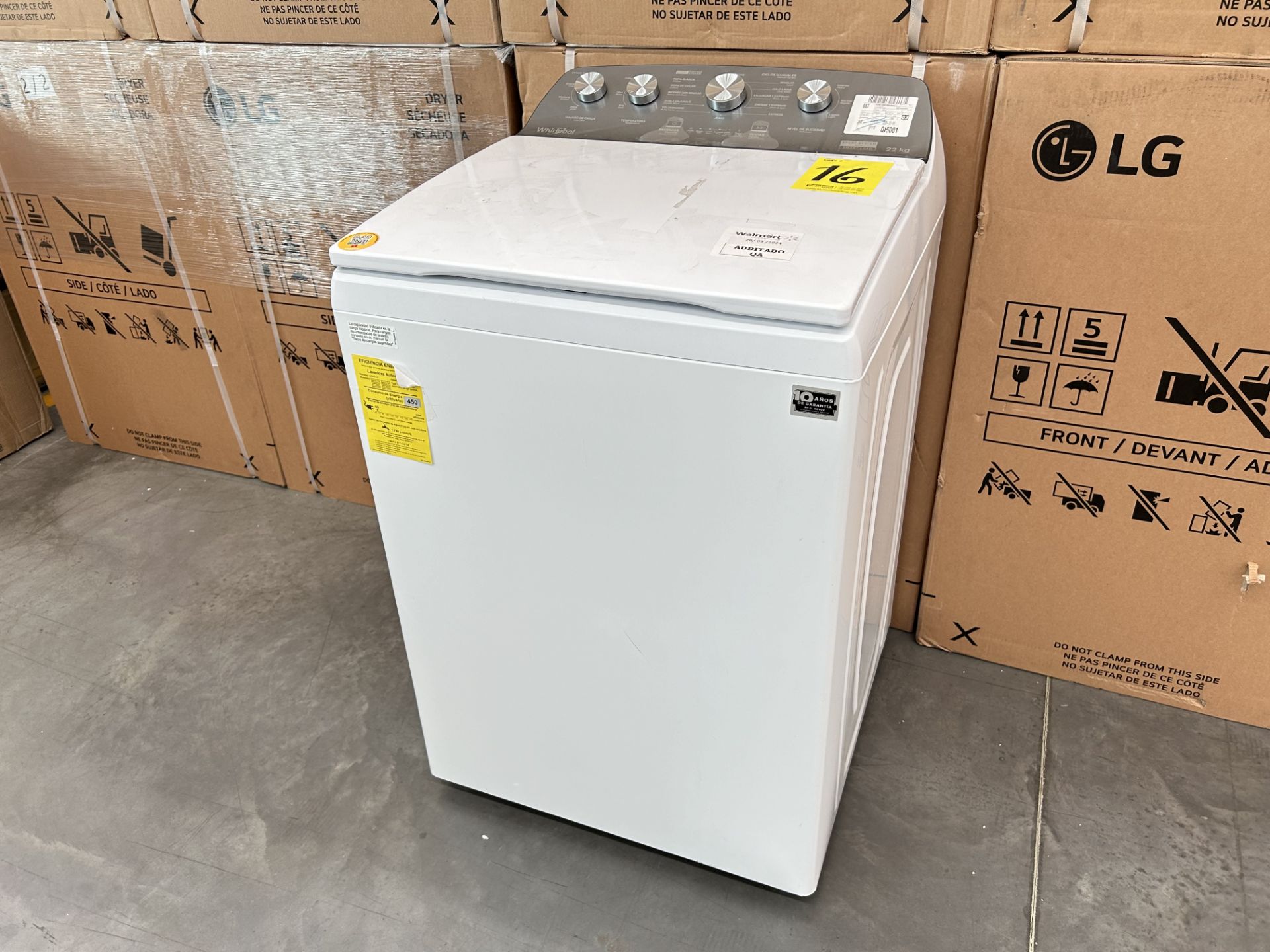 Lavadora de 22 Kg Marca WHIRLPOOL, Modelo 8MWTW2224PMM0, Serie 443467, Color BLANCO (Equipo de devo - Image 3 of 8