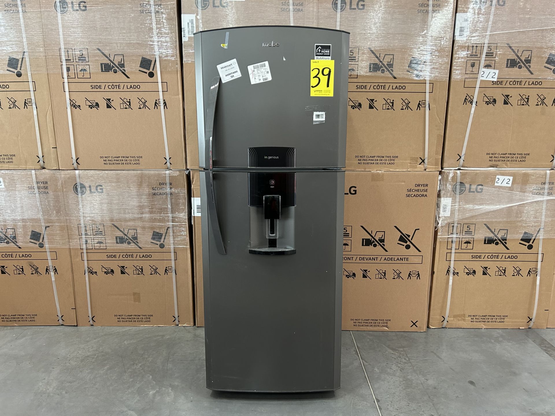 Refrigerador con dispensador de agua Marca MABE, Modelo RME360FDMRD0, Serie 801684, Color GRIS (Equ
