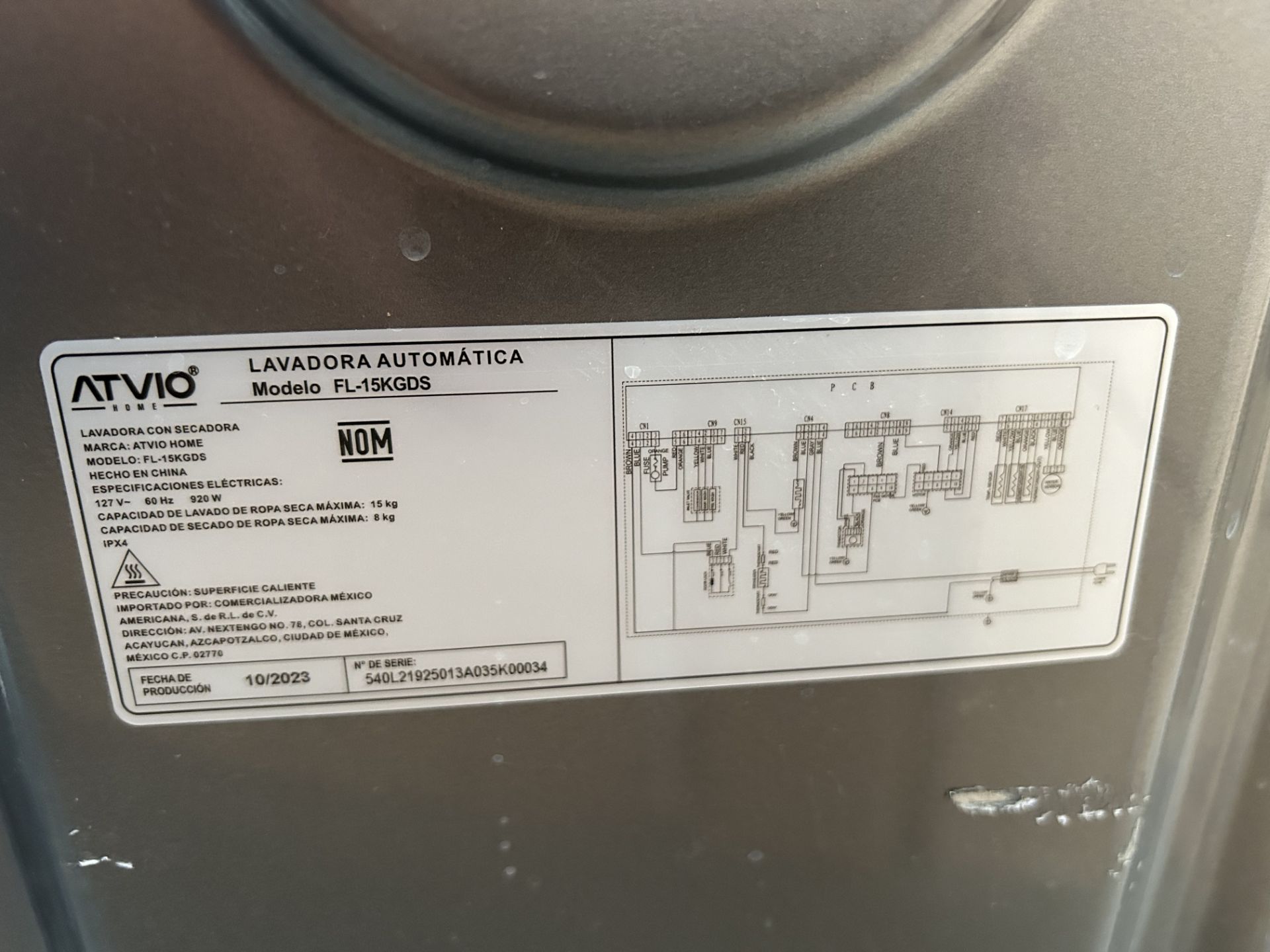 Lavasecadora de 15/8 Kg Marca ATVIO, Modelo FL15KGDS, Serie K00034, Color GRIS (Equipo de devolució - Image 6 of 9