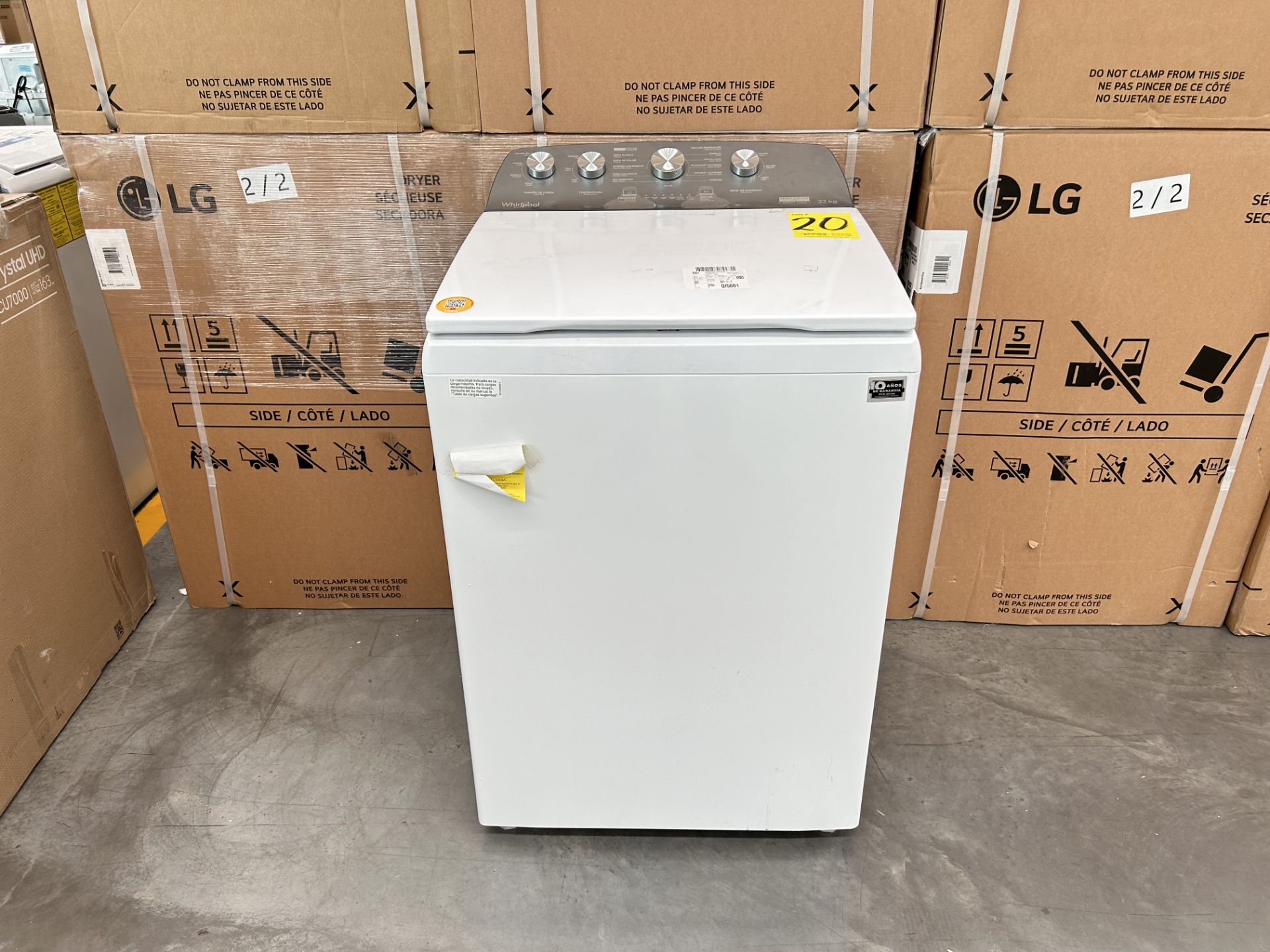 Lavadora de 22 Kg Marca WHIRLPOOL, Modelo 8MWTW2224PMM0, Serie 714265, Color BLANCO (Equipo de devo