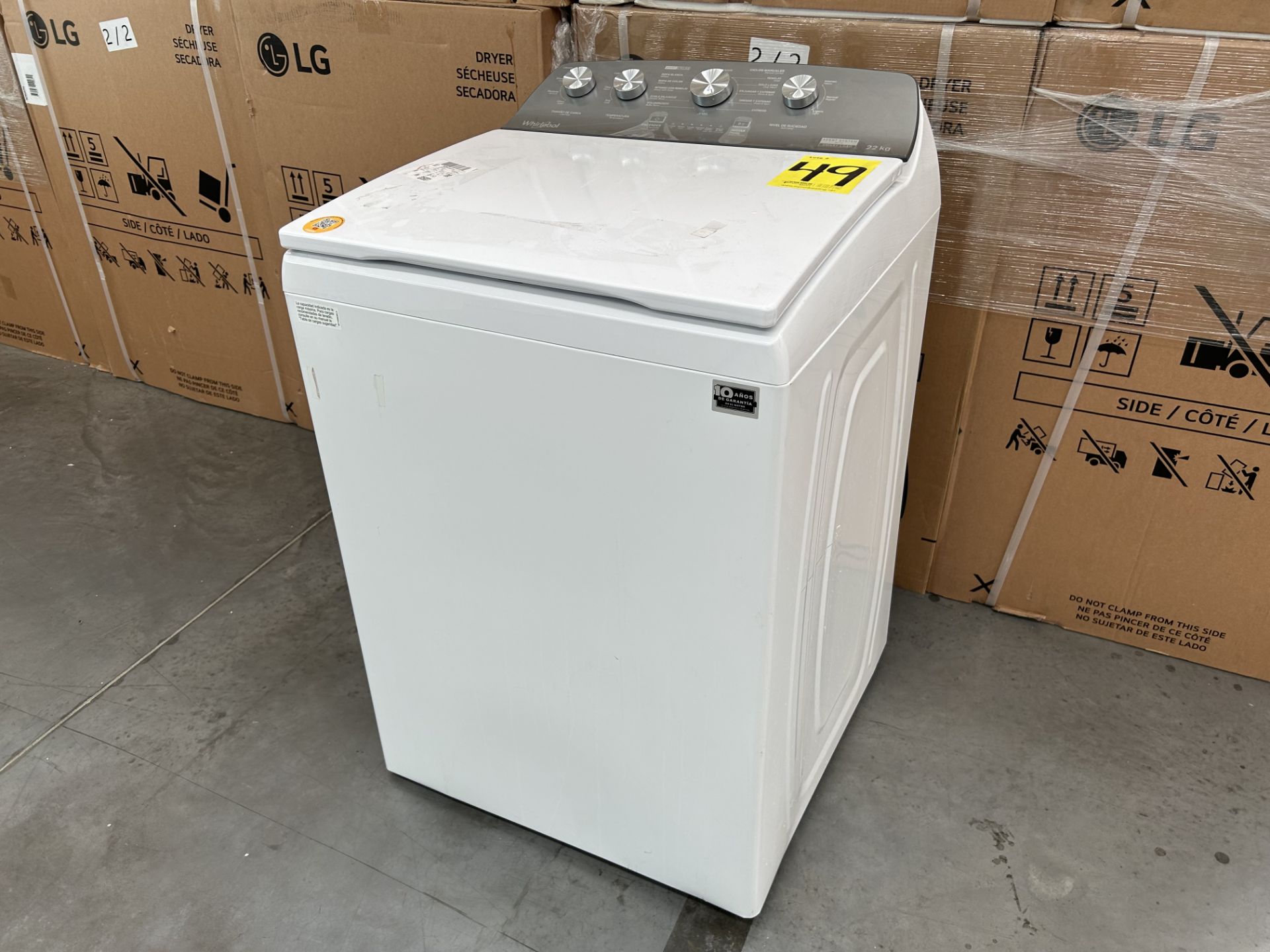 Lavadora de 22 Kg Marca WHIRLPOOL, Modelo 8MWTW2224PMM0, Serie 564167, Color BLANCO (Equipo de devo - Image 3 of 8