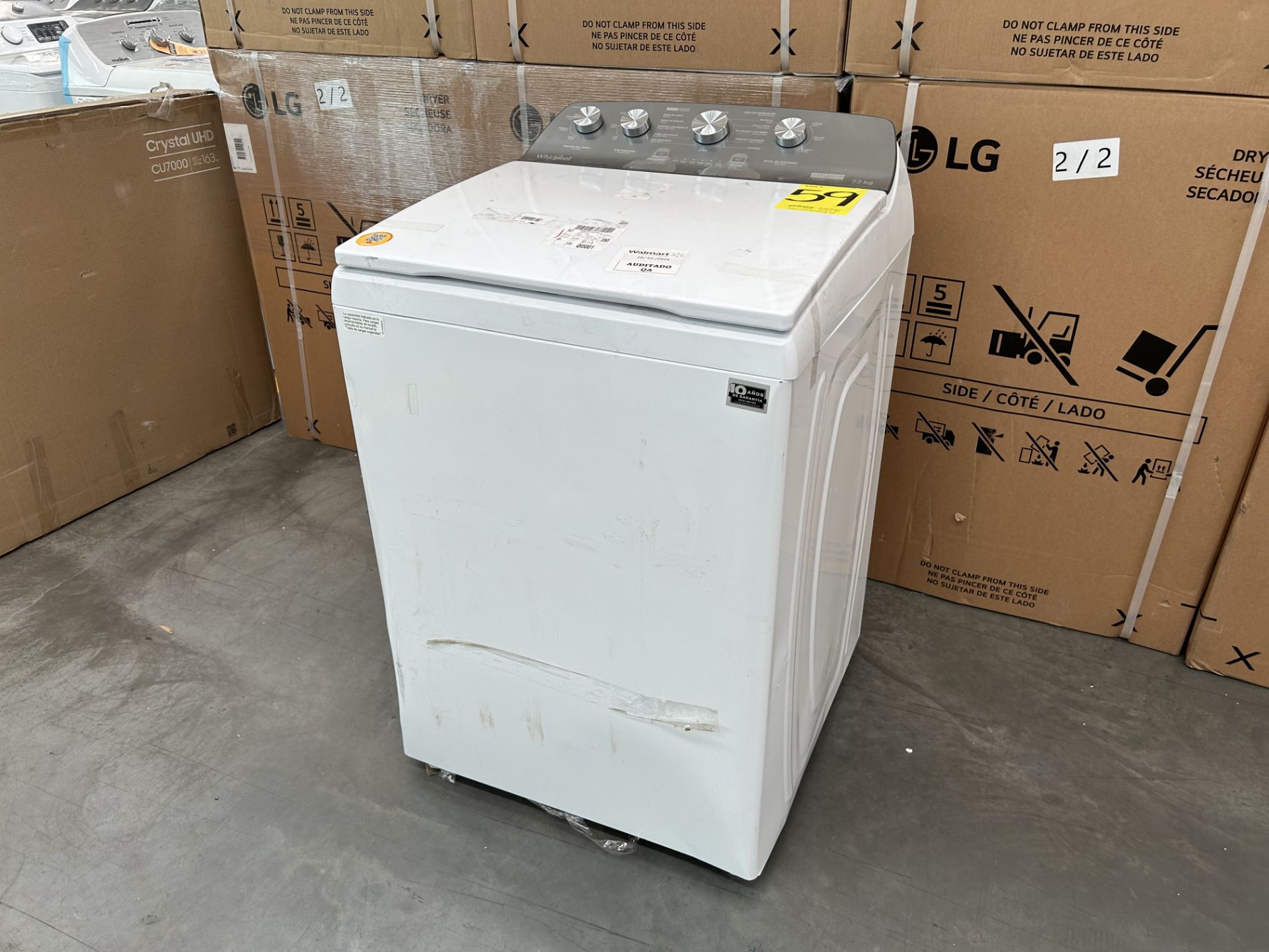 Lavadora de 22 Kg Marca WHIRLPOOL, Modelo 8MWTW2224PMM0, Serie 322565, Color BLANCO (Equipo de devo - Image 3 of 8