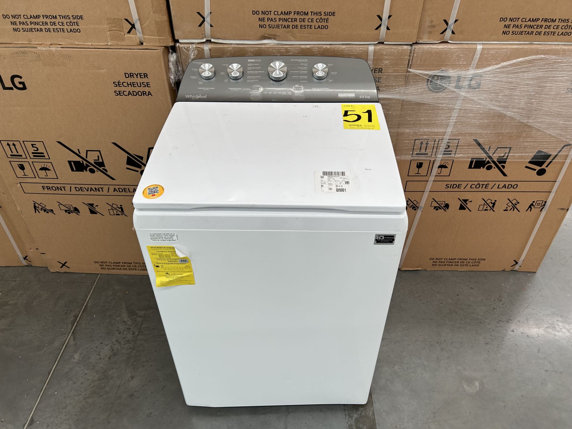 Lavadora de 22 Kg Marca WHIRLPOOL, Modelo 8MWTW2224PMM0, Serie 450449, Color BLANCO (Equipo de devo - Image 4 of 8