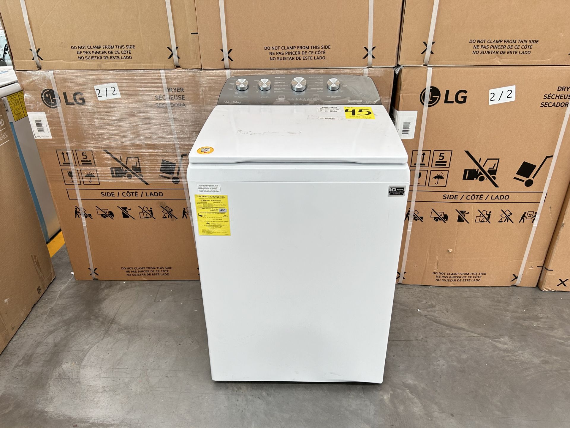 Lavadora de 22 Kg Marca WHIRLPOOL, Modelo 8MWTW2224PMM0, Serie 322615, Color BLANCO (Equipo de devo