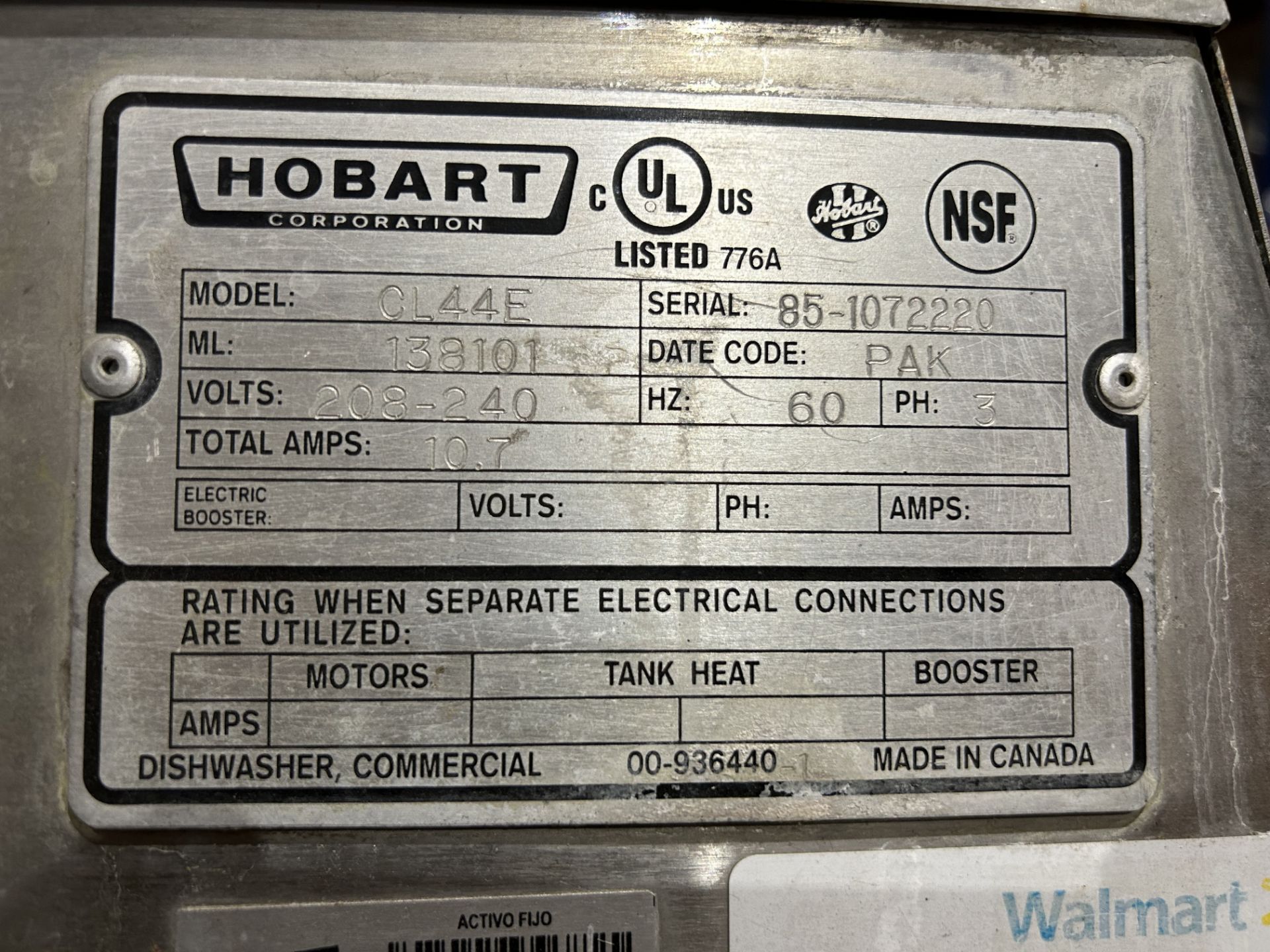 1 Lavalozas transportador tipo túnel Marca HOBART, Modelo CL44E, Serie 85-1072220, 208-240 v, 60 Hz - Image 6 of 7