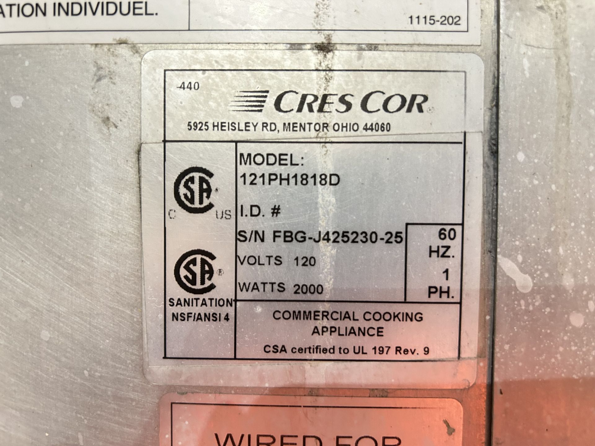 1 Fermentadora Marca CRESCOR, Modelo 121PH1818D, Sin FBG-J425230-25 120 v 60 Hz Medidas 61 cm x 78 - Image 5 of 6