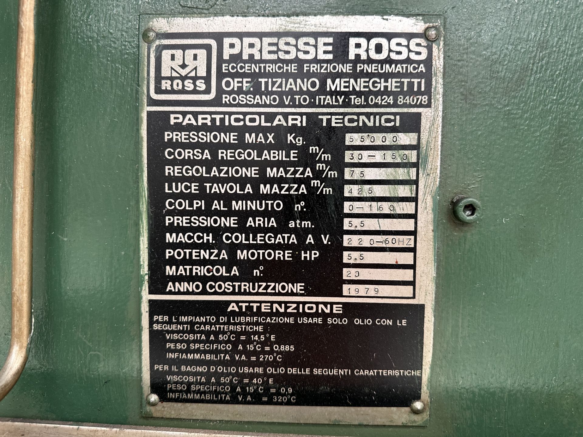 Ross 55 tonDie Stamping Press, Model 55, Serial No. 20, Year 1979, 440V, 5.5 hp motor, Pneumatic cl - Image 10 of 11