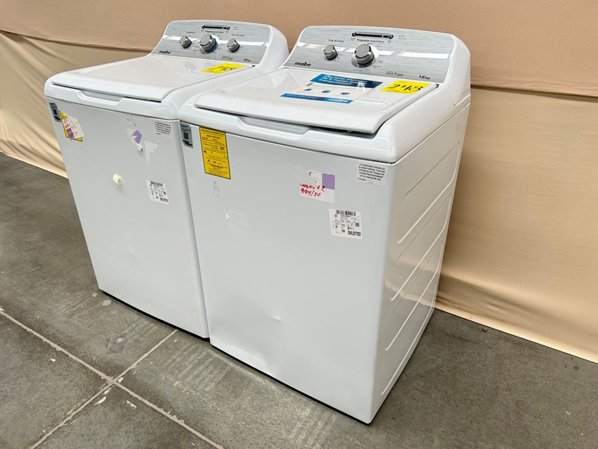 Lote de 2 lavadoras contiene: 1 Lavadora de 18 KG Marca MABE, Modelo LMA78113CBAB01, Serie S91112, - Image 3 of 6