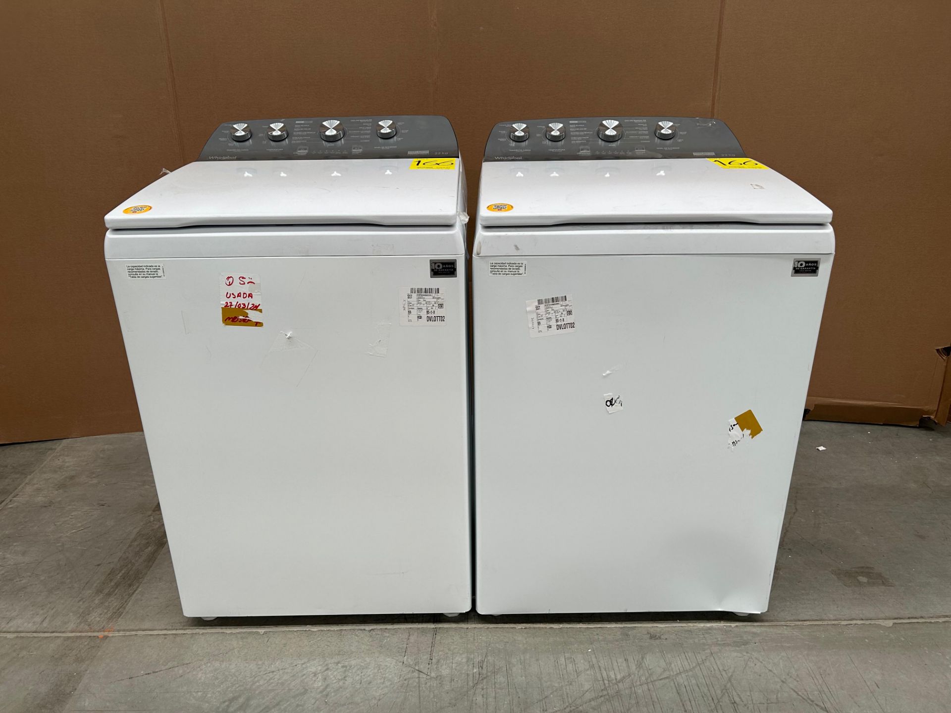 Lote de 2 lavadoras contiene: 1 Lavadora de 22 KG Marca WHIRPOOL, Modelo 8MWTW2224MPM0, Serie 67048