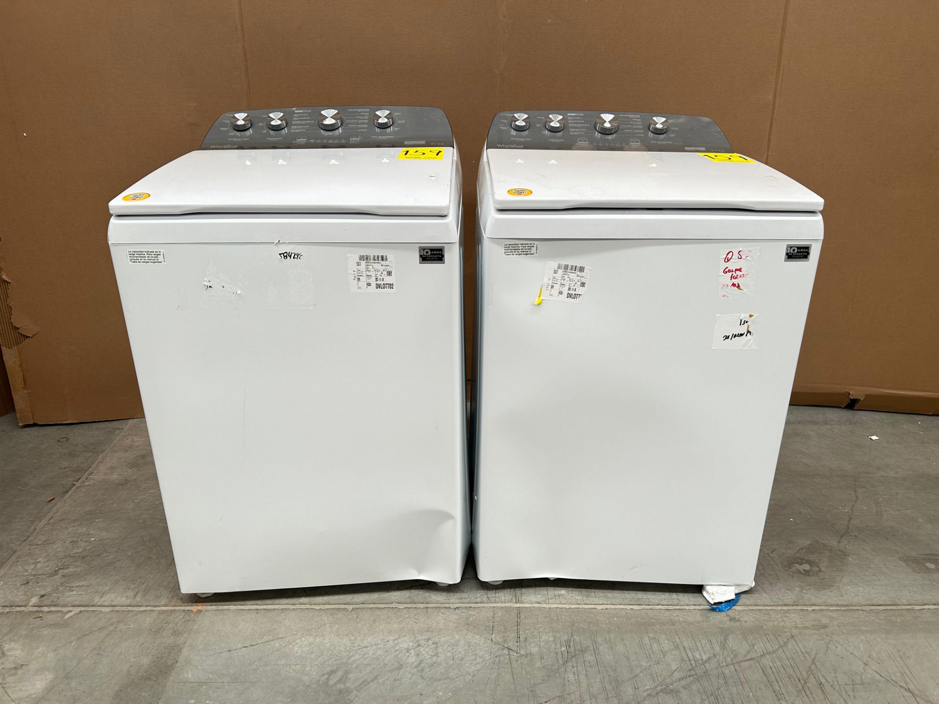 Lote de 2 lavadoras contiene: 1 Lavadora de 22 KG Marca WHIRPOOL, Modelo 8MWTW2224MPM0, Serie 70340