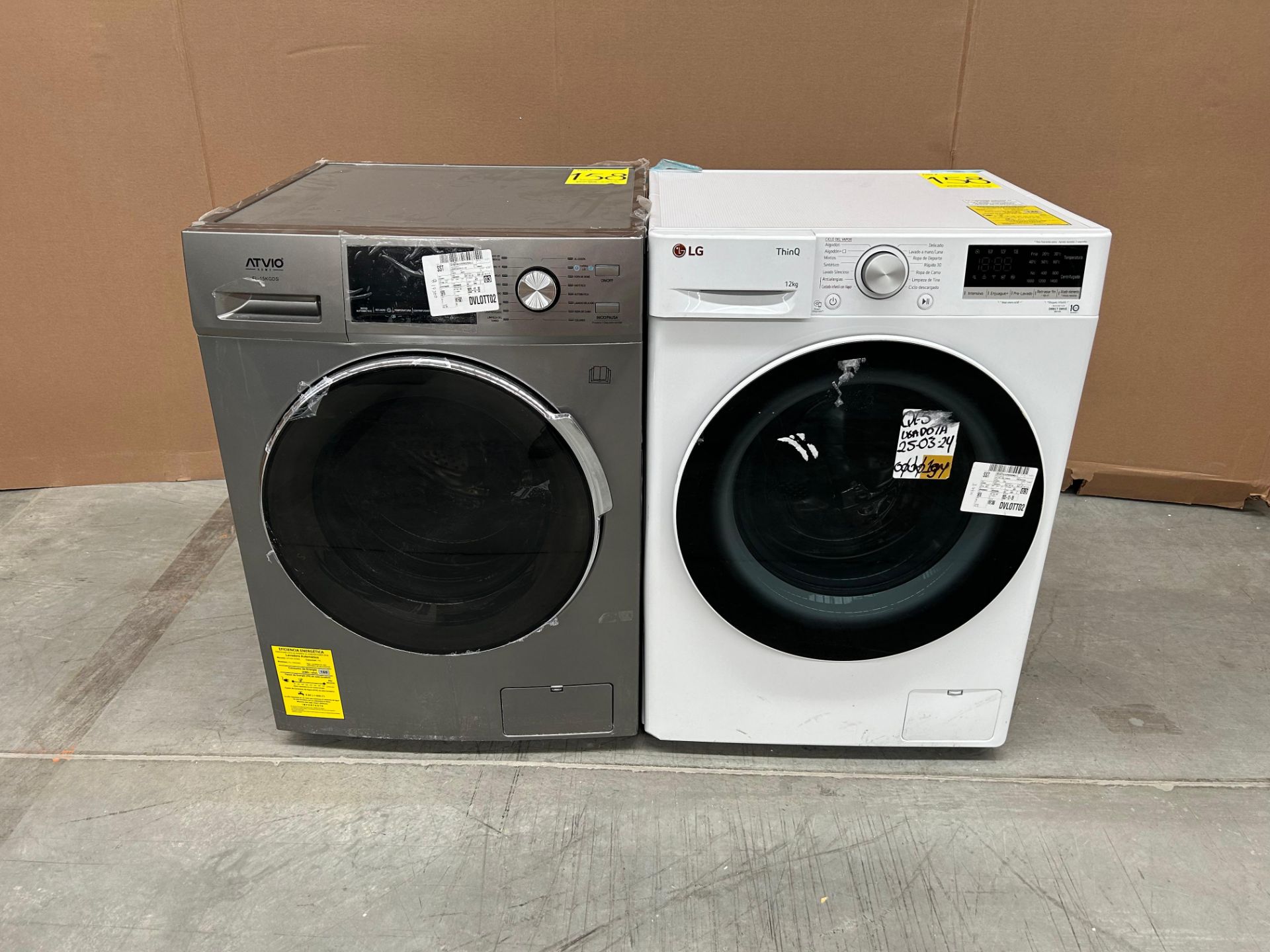 Lote de 2 artículos contiene: 1 Lavasecadora de 15 kg Marca ATVIO, Modelo FL-15KGDS, Serie F00675,