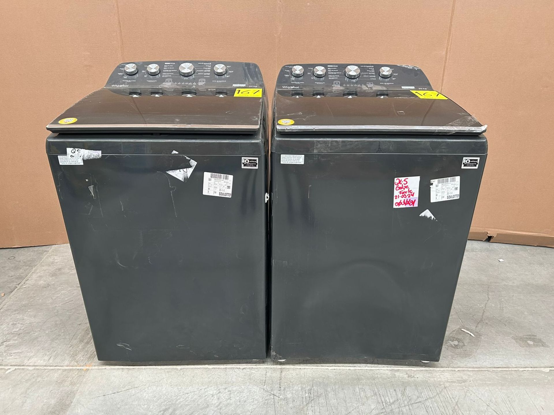 Lote de 2 lavadoras contiene: 1 Lavadora de 20 KG Marca WHIRPOOL, Modelo 8MWTW2024WLG0, Serie 19475