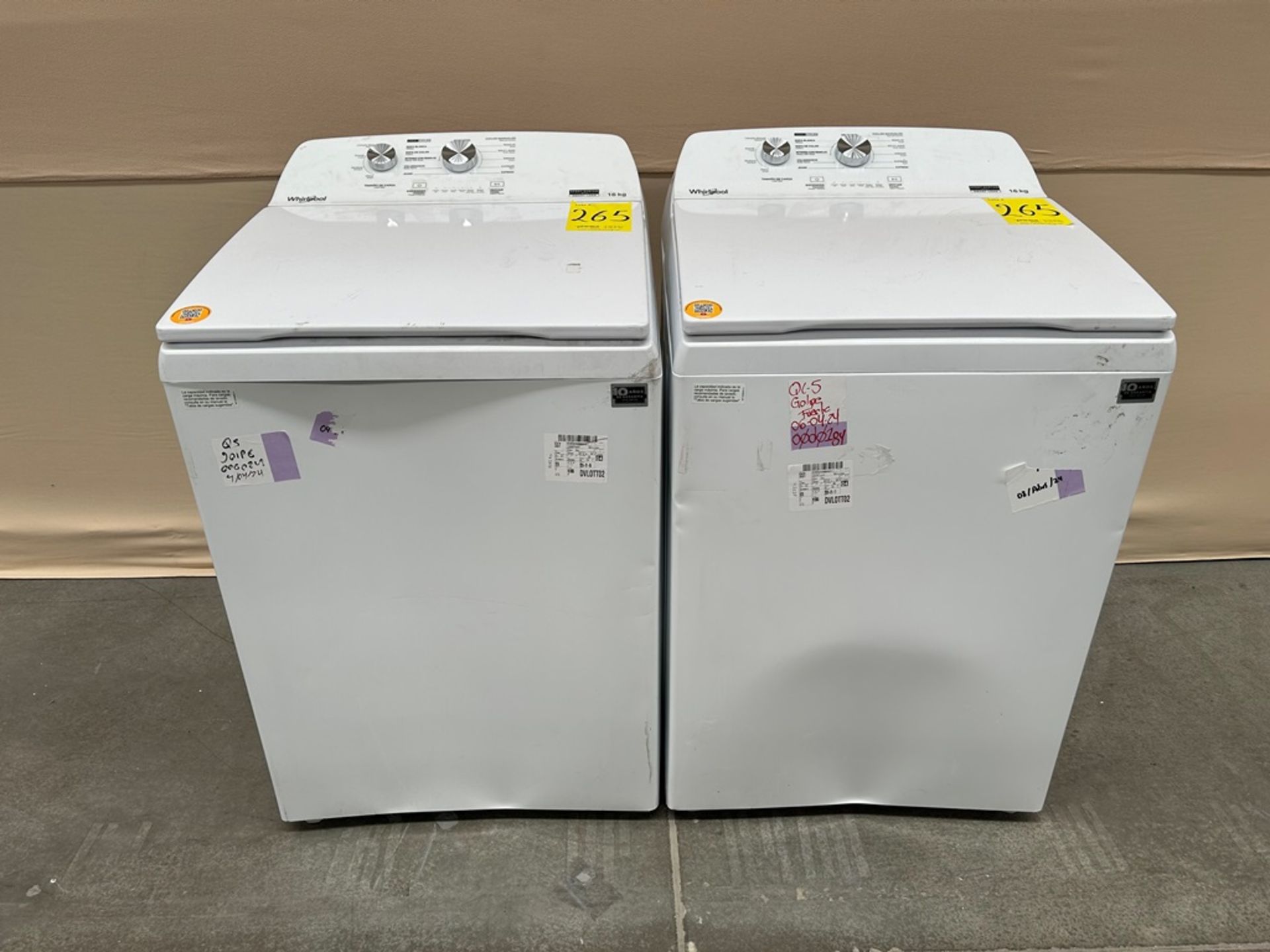 Lote de 2 lavadoras contiene: 1 Lavadora de 16 KG Marca WHIRPOOL, Modelo 8MWTW1612MJQ1, Serie 70192