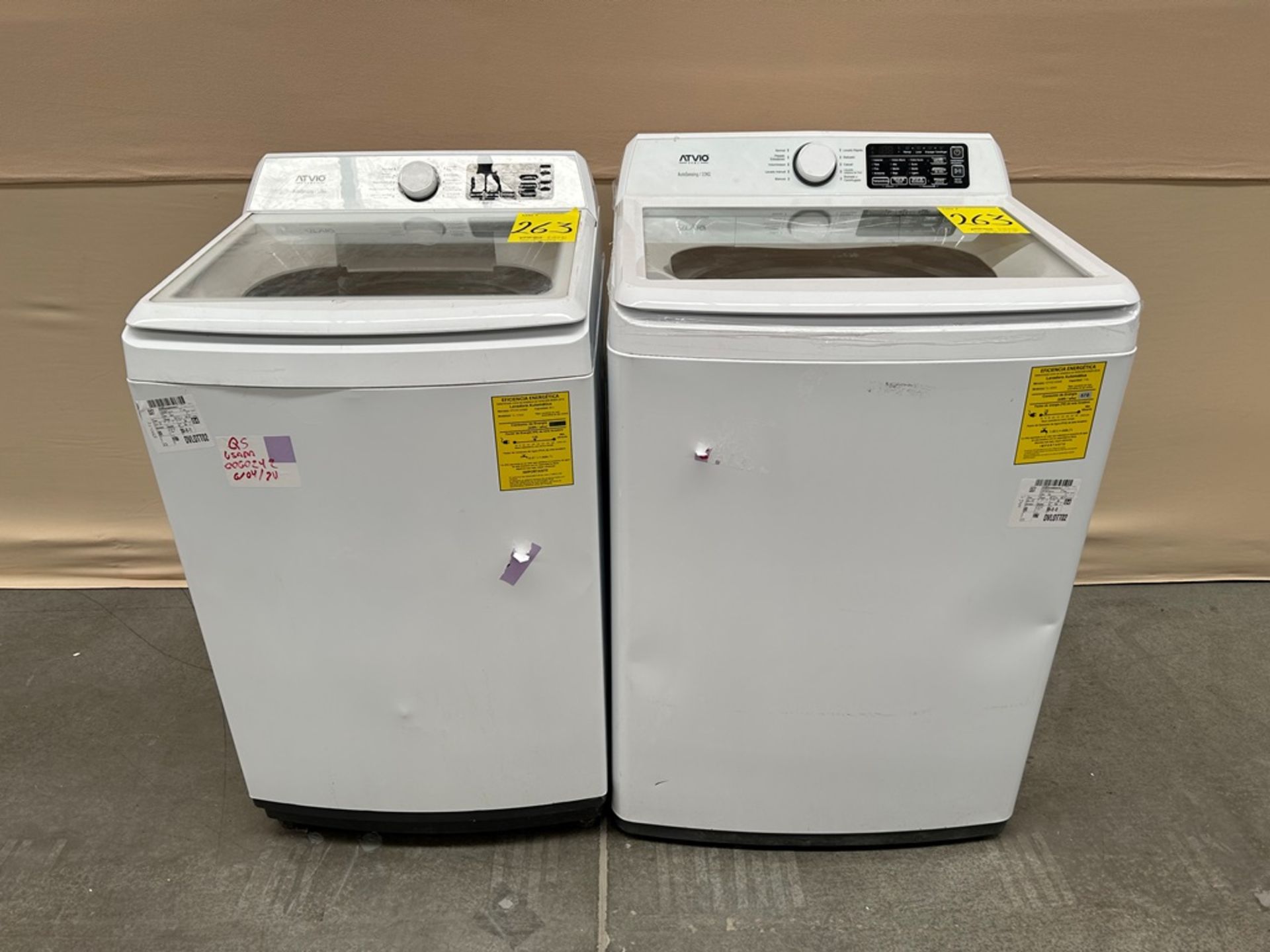 Lote de 2 lavadoras contiene: 1 Lavadora de 22 KG Marca ATVIO, Modelo TL22KG, Serie 00122, Color BL