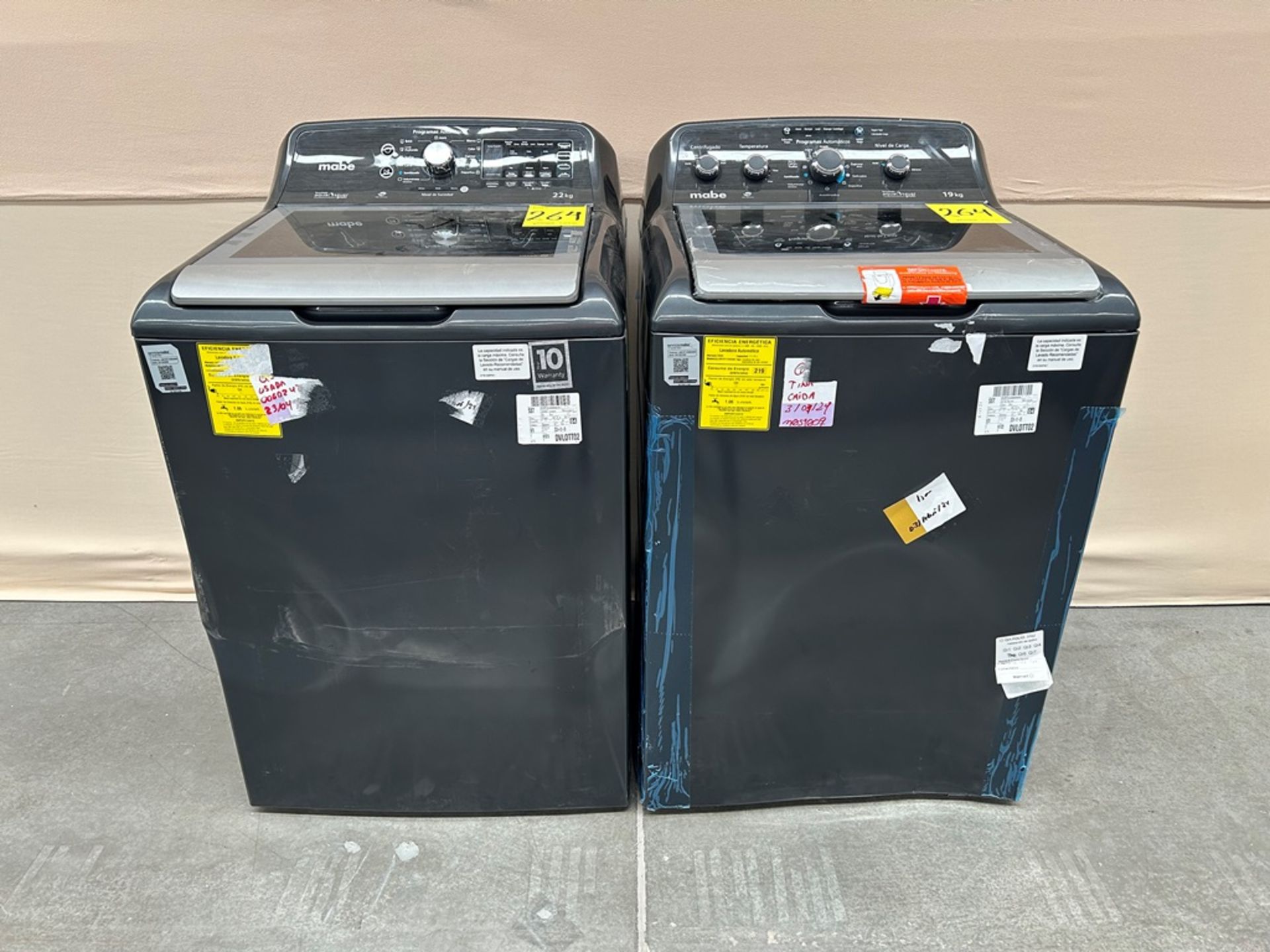 Lote de 2 lavadoras contiene: 1 Lavadora de 22 KG Marca MABE, Modelo LMH72211WDAB00, Serie S26608,