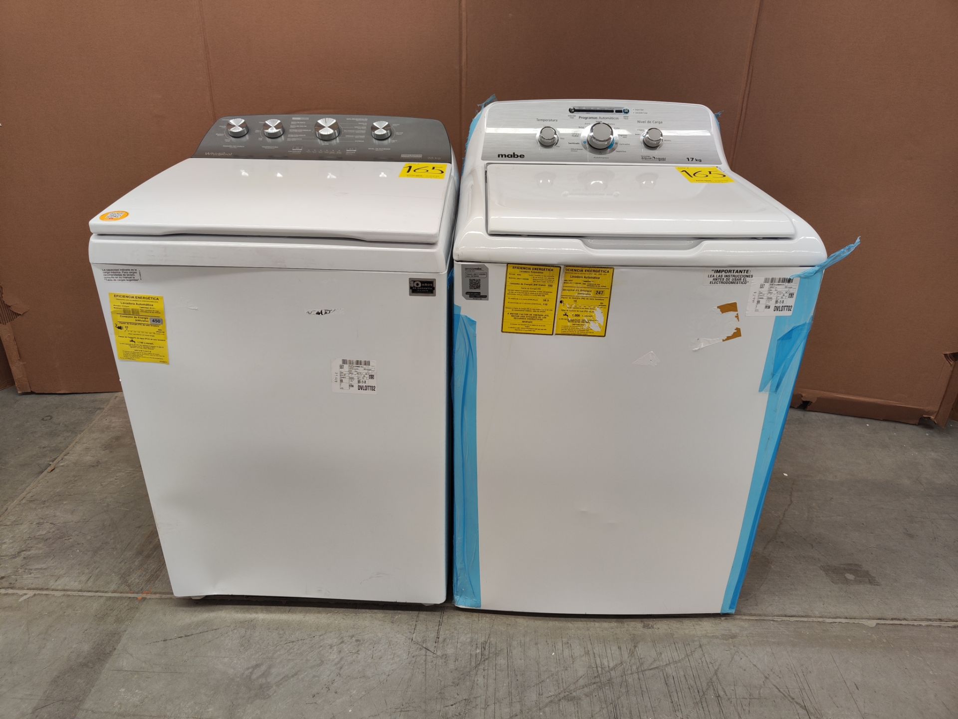 Lote de 2 lavadoras contiene: 1 lavadora de 20 KG, Marca WHIRPOOL, Modelo 8MWTW2024MJM0, Serie 7389