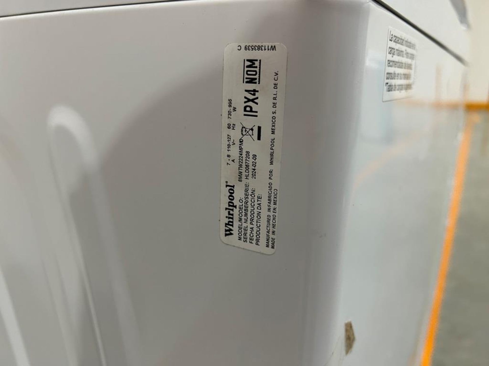 Lote de 2 lavadoras contiene: 1 Lavadora de 22 KG Marca WHIRPOOL, Modelo 8MWTW2224MPM0, Serie 67720 - Image 6 of 10