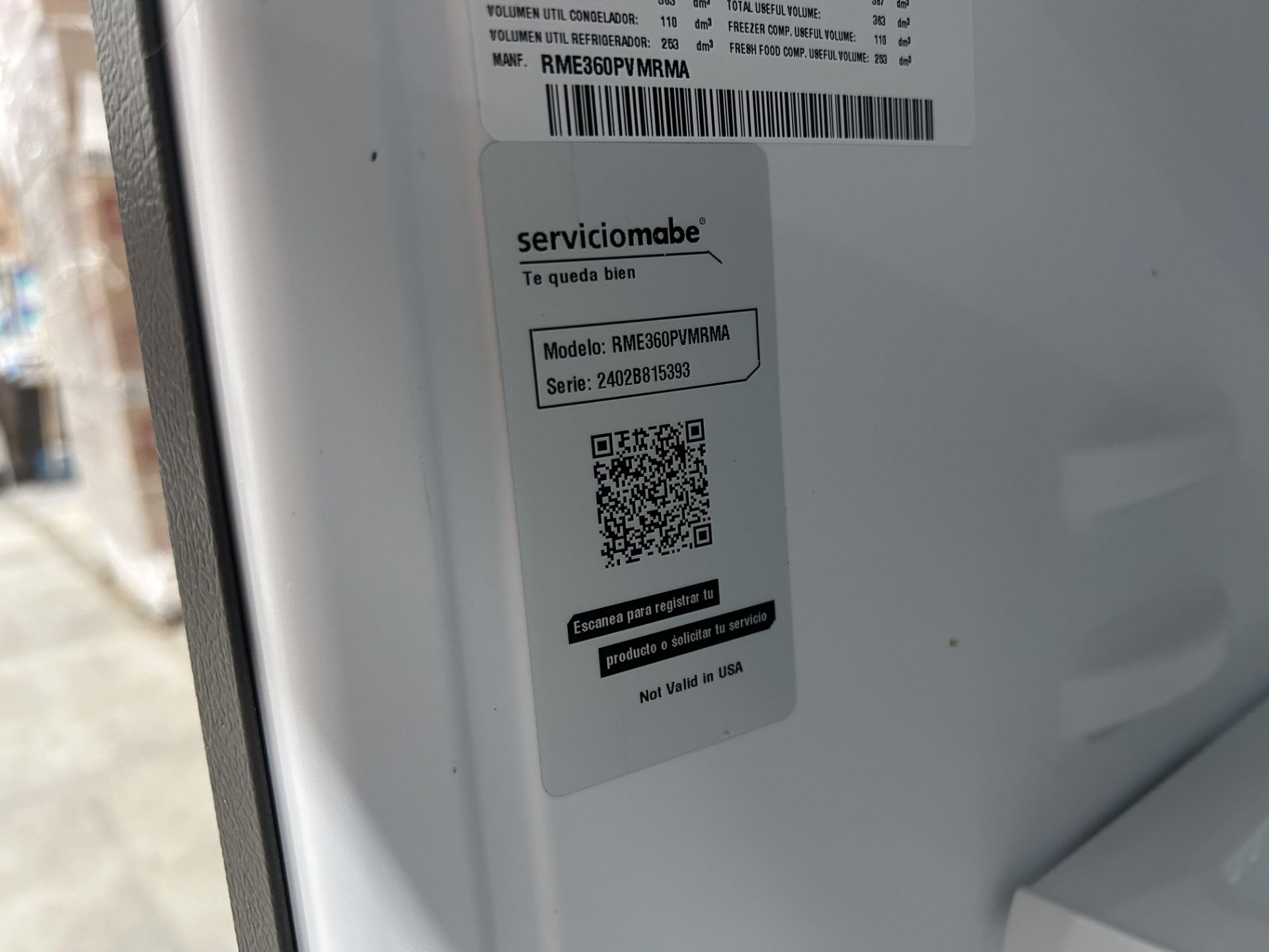 Lote de 2 refrigeradores contiene: 1 Refrigerador Marca MABE, Modelo RME360PVMRMA, Serie 822367, Co - Image 8 of 10