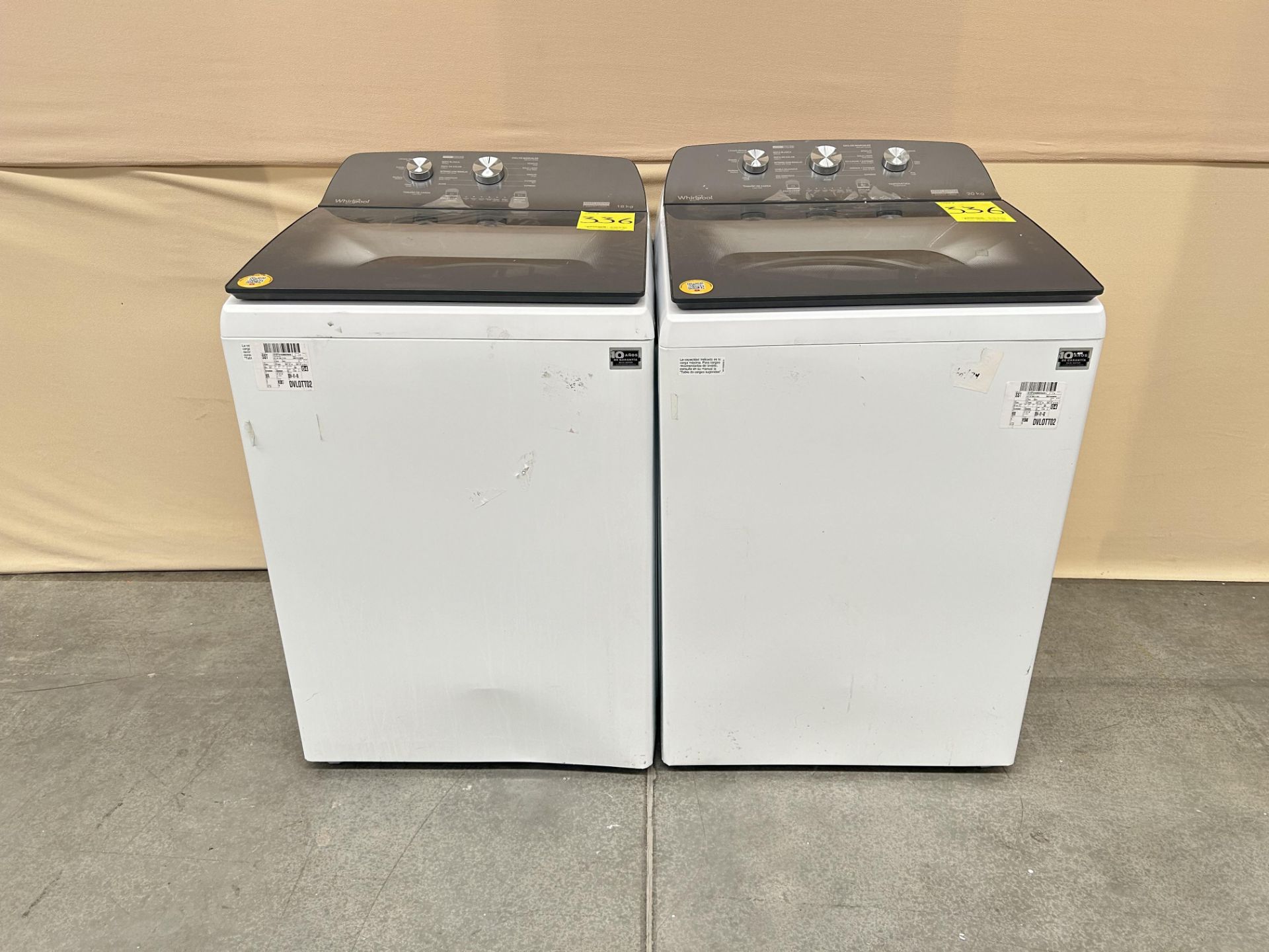 Lote de 2 lavadoras contiene: 1 Lavadora de 20 KG Marca WHIRPOOL, Modelo 8MWTW2023WPM0, Serie 78326