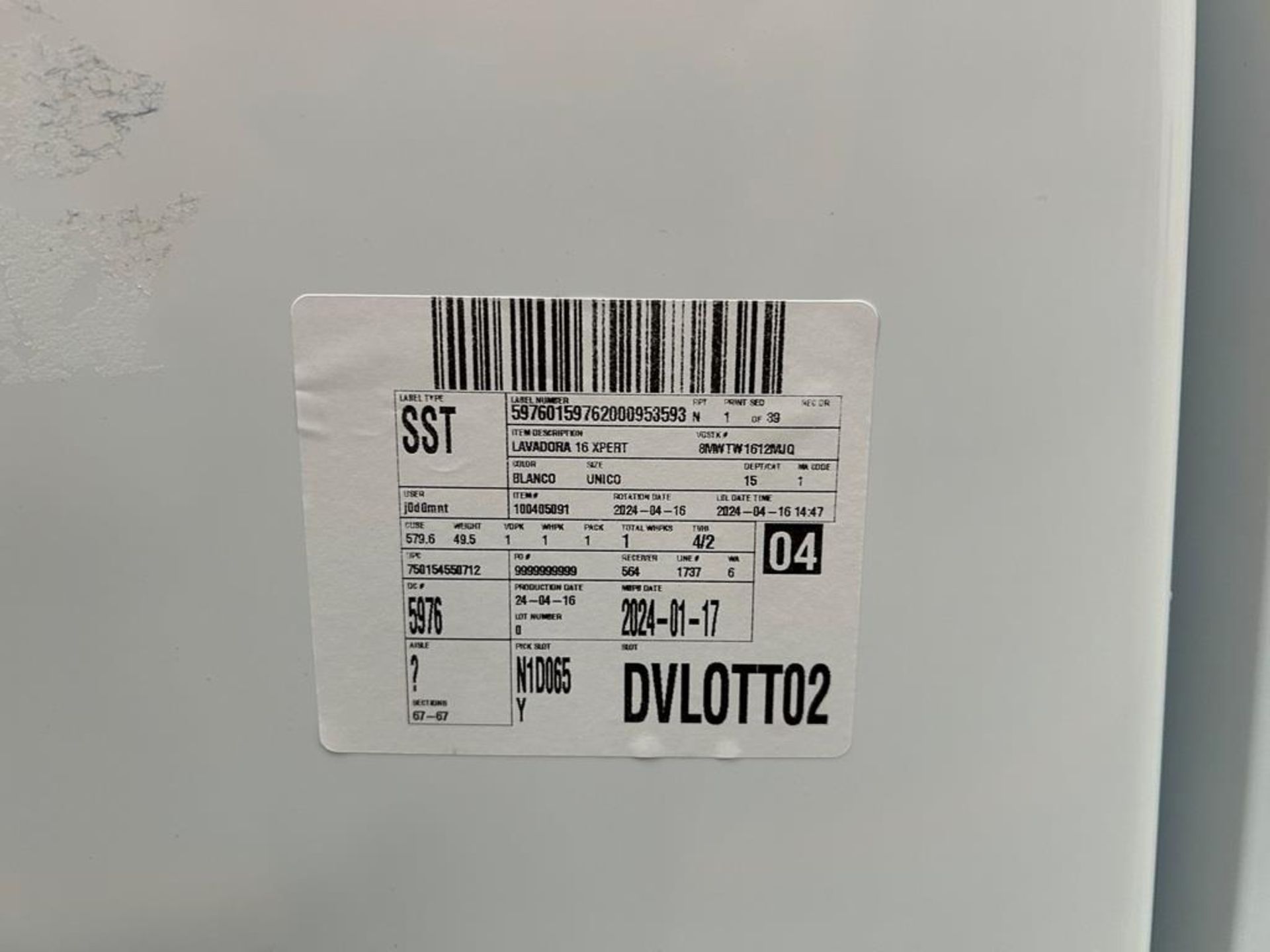 Lote de 2 lavadoras contiene: 1 Lavadora de 16 KG Marca WHIRPOOL, Modelo 8MWTW1612MJQ1, Serie 96973 - Image 7 of 11