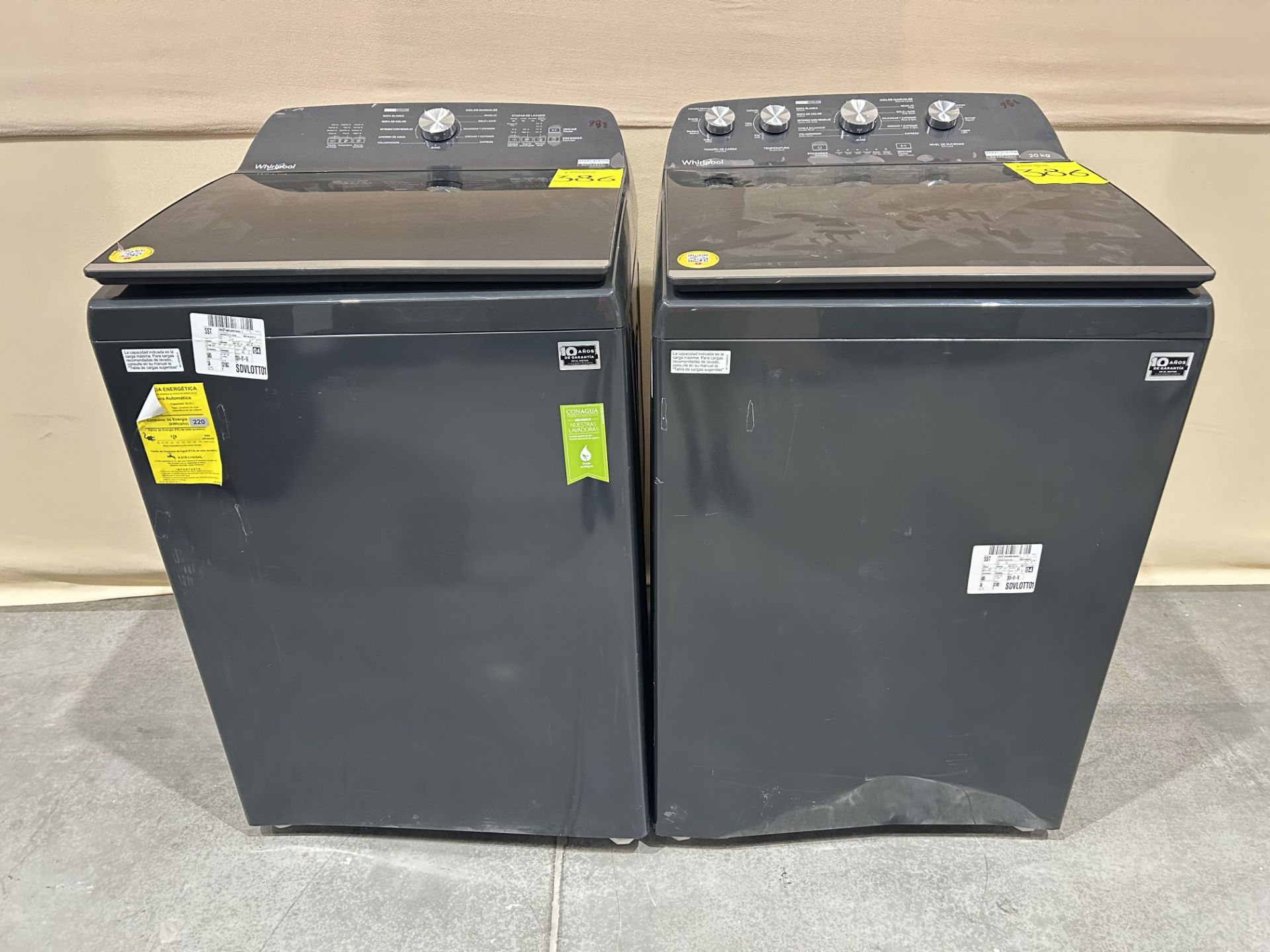 Lote de 2 lavadoras contiene: 1 Lavadora de 20 KG Marca WHIRPOOL, Modelo 8MWTW2224MPM0, Serie 04543