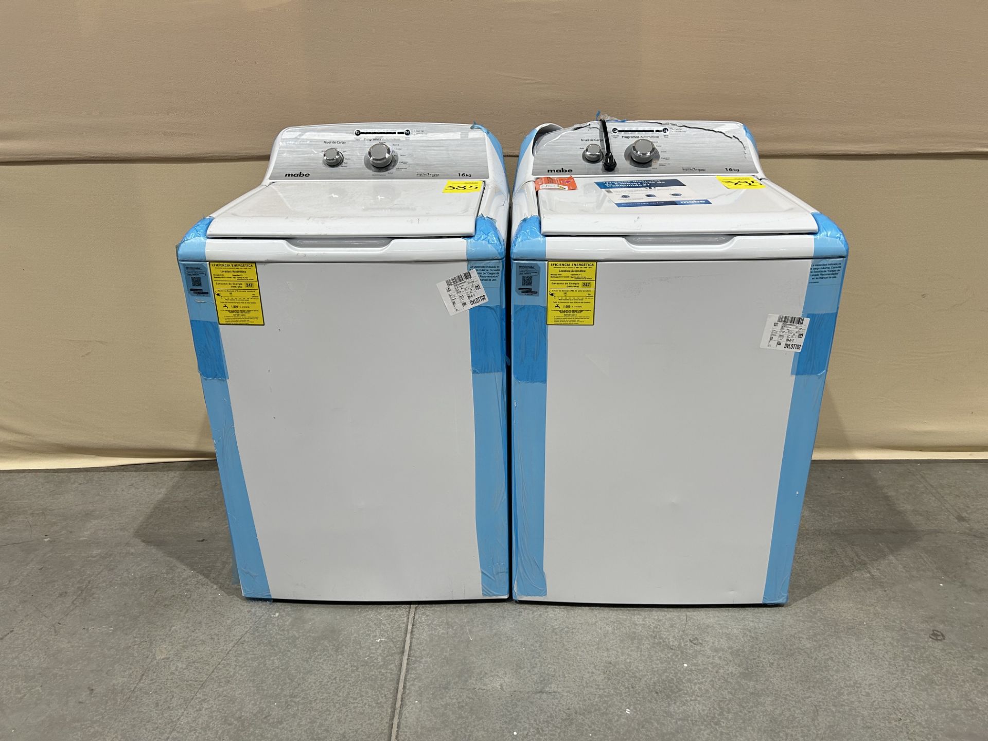 Lote de 2 lavadoras contiene: 1 Lavadora de 16 KG Marca MABE, Modelo LMA76112CBAB02, Serie S66192,