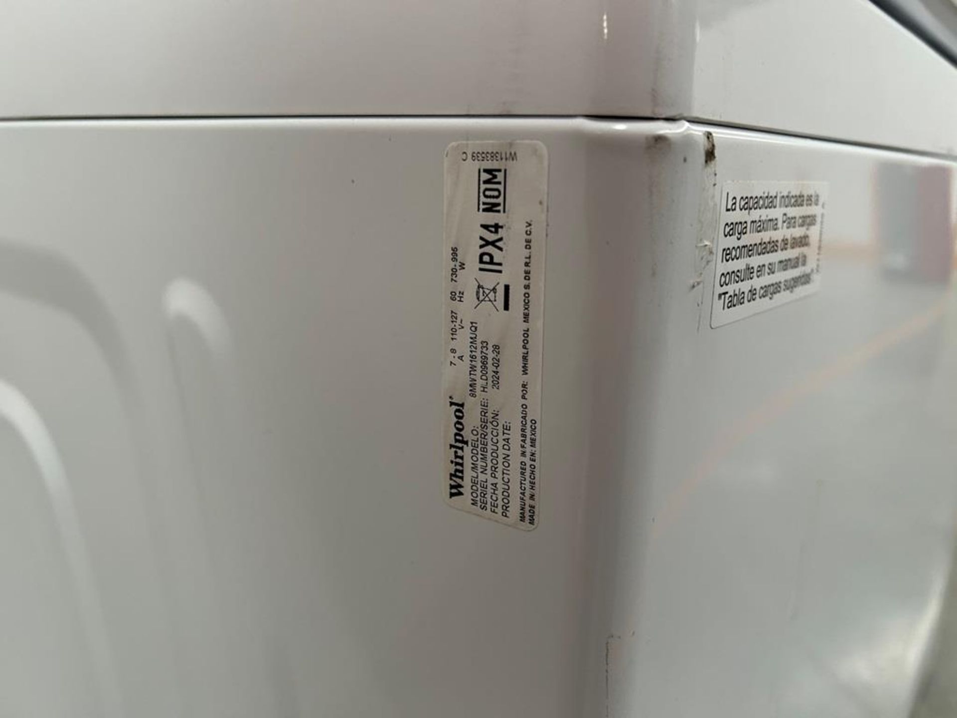 Lote de 2 lavadoras contiene: 1 Lavadora de 16 KG Marca WHIRPOOL, Modelo 8MWTW1612MJQ1, Serie 96973 - Image 6 of 11