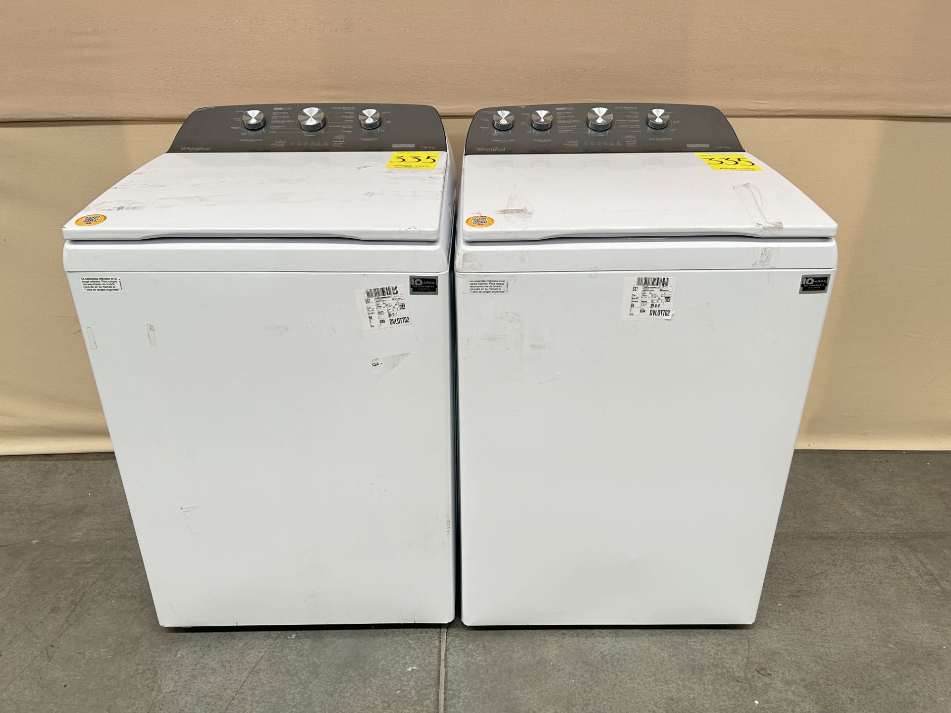 Lote de 2 lavadoras contiene: 1 Lavadora de 20 KG Marca WHIRPOOL, Modelo 8MWTW2024MJM0, Serie 73895