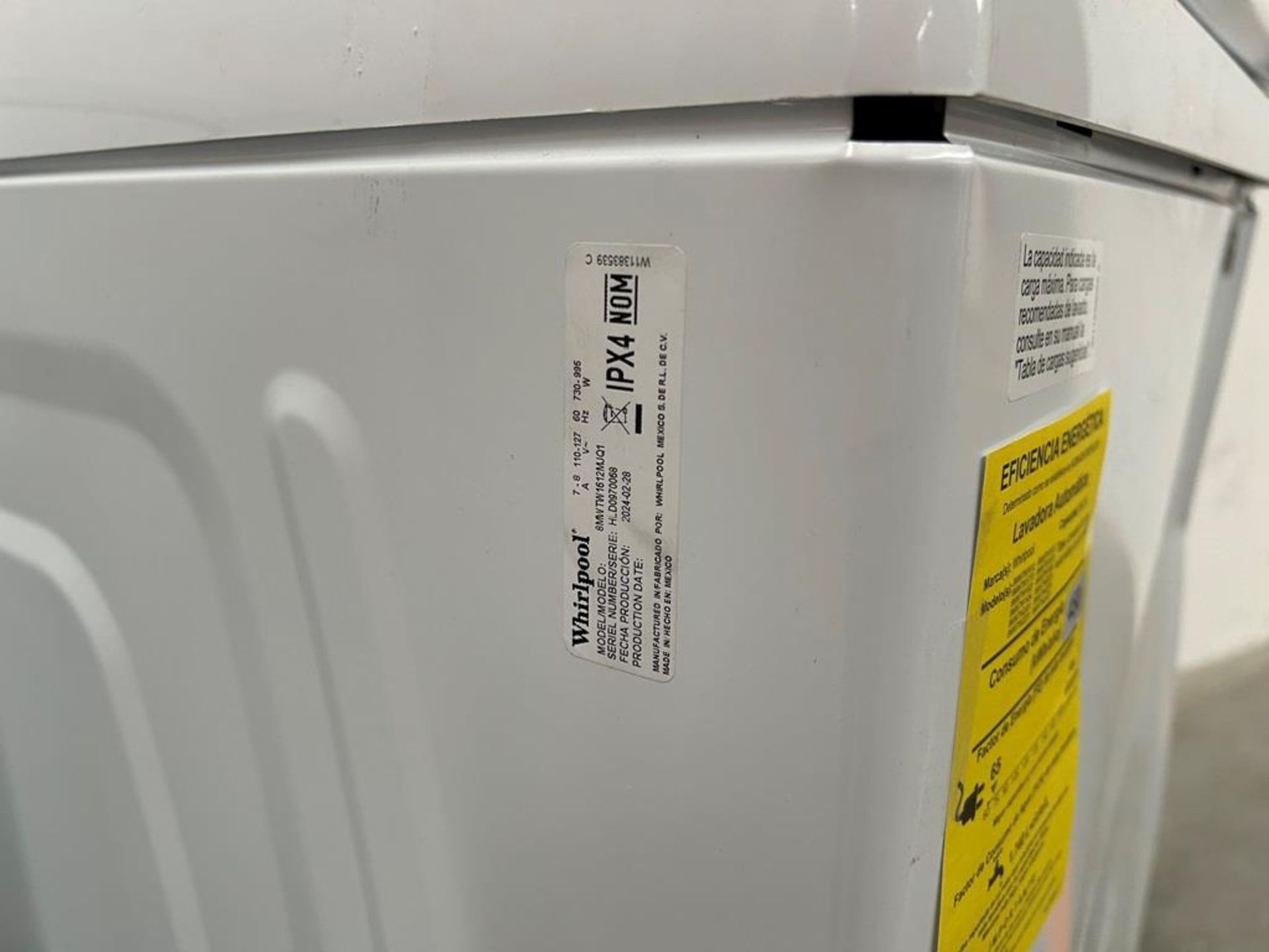 Lote de 2 lavadoras contiene: 1 Lavadora de 16 KG Marca WHIRPOOL, Modelo 8MWTW1612MJQ1, Serie 96973 - Image 8 of 11