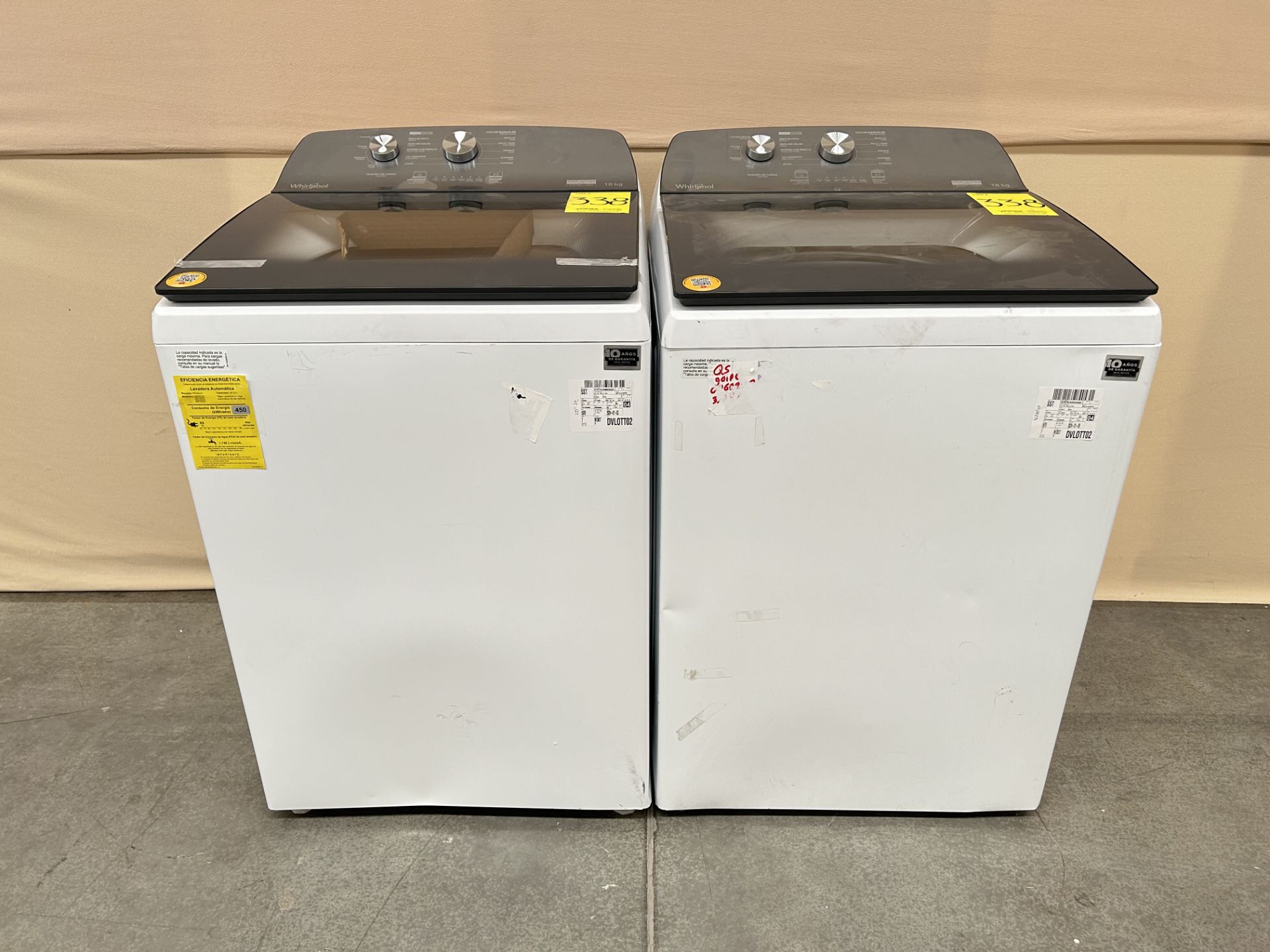 Lote de 2 lavadoras contiene: 1 Lavadora de 18 KG Marca WHIRPOOL, Modelo 8MWTW1812WPM0, Serie 67202